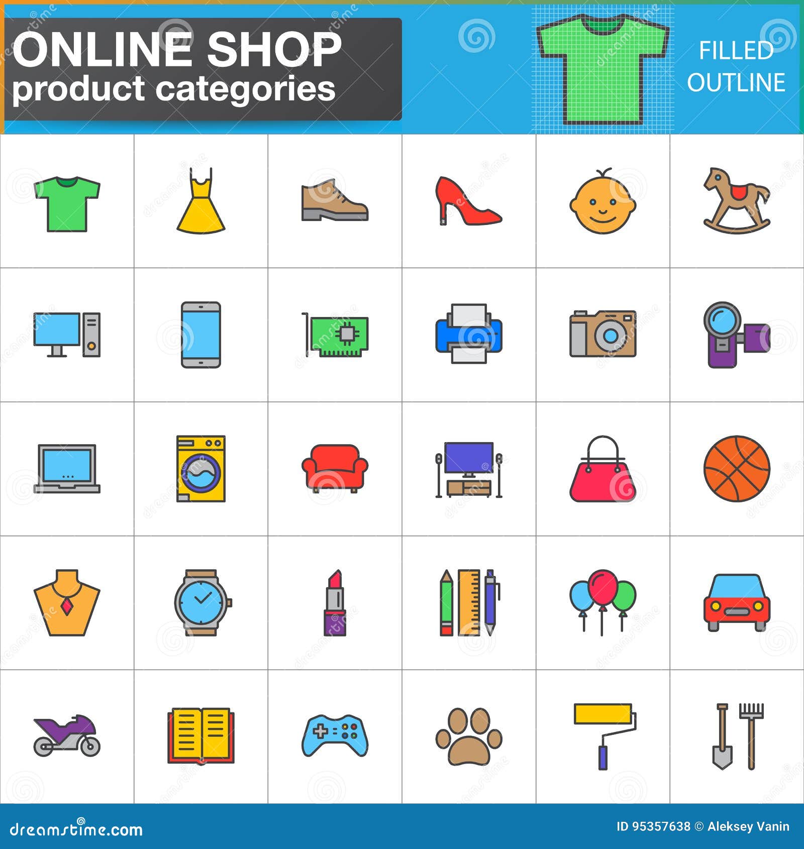 Shop Product Categories Line Icons Set Filled Outline Vector Symbol Shop Product Categories Line Icons Set Filled Outline Vector Symbol