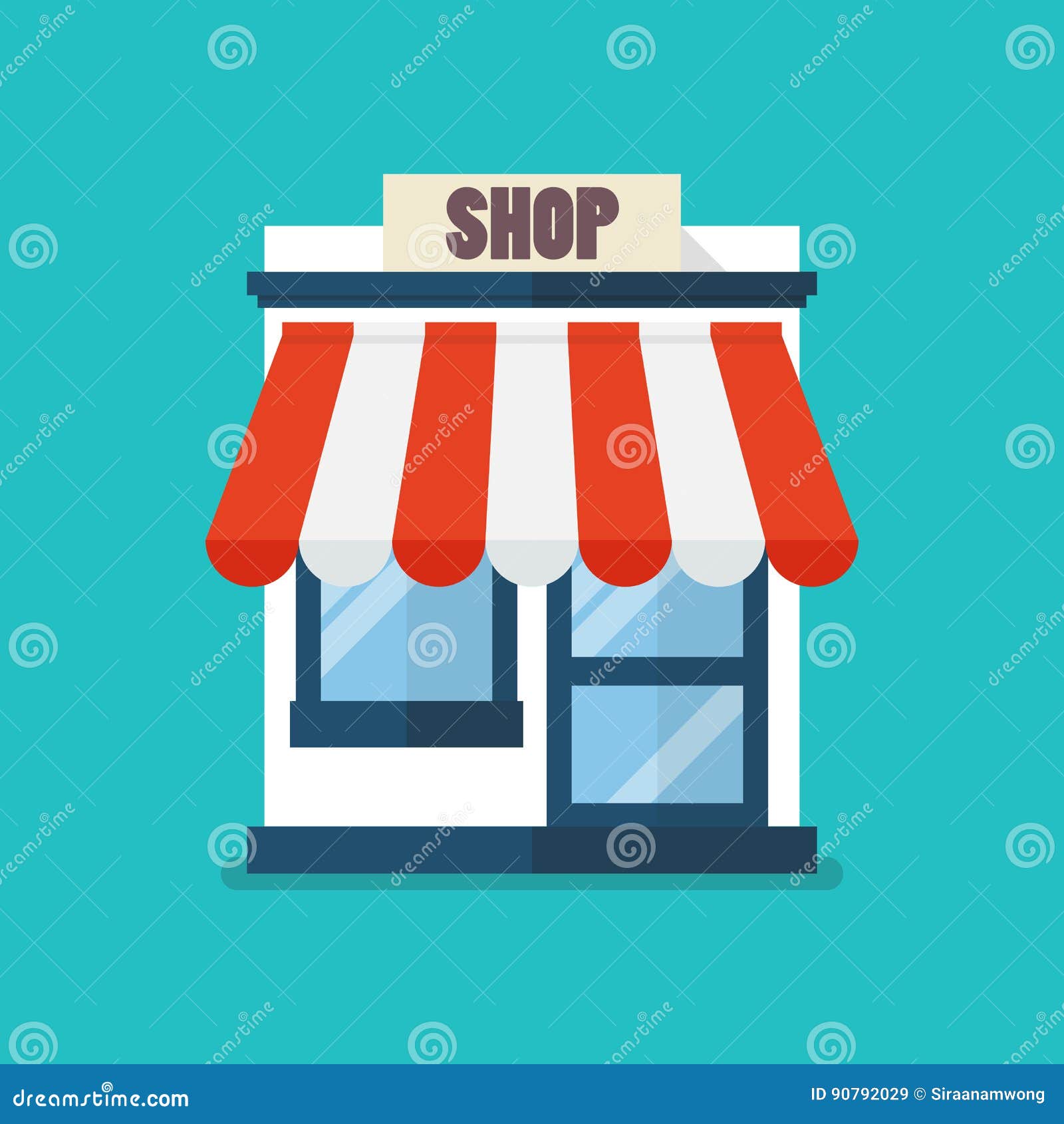 Store Flat Buildings. Cartoon Shop Facade With Showcase Boutique Retail