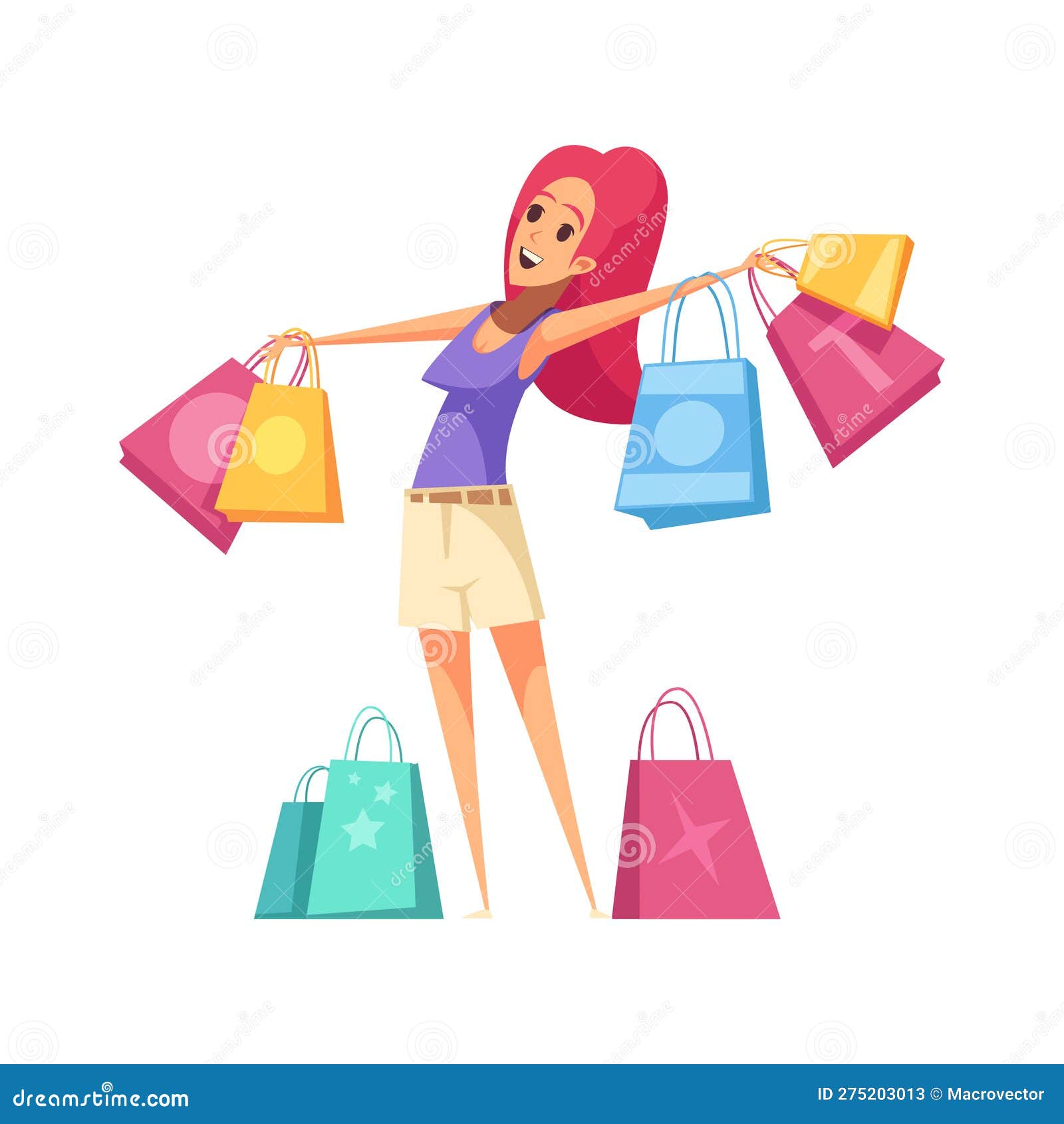 Shopaholic Cartoon Illustration Stock Vector - Illustration of carrying ...