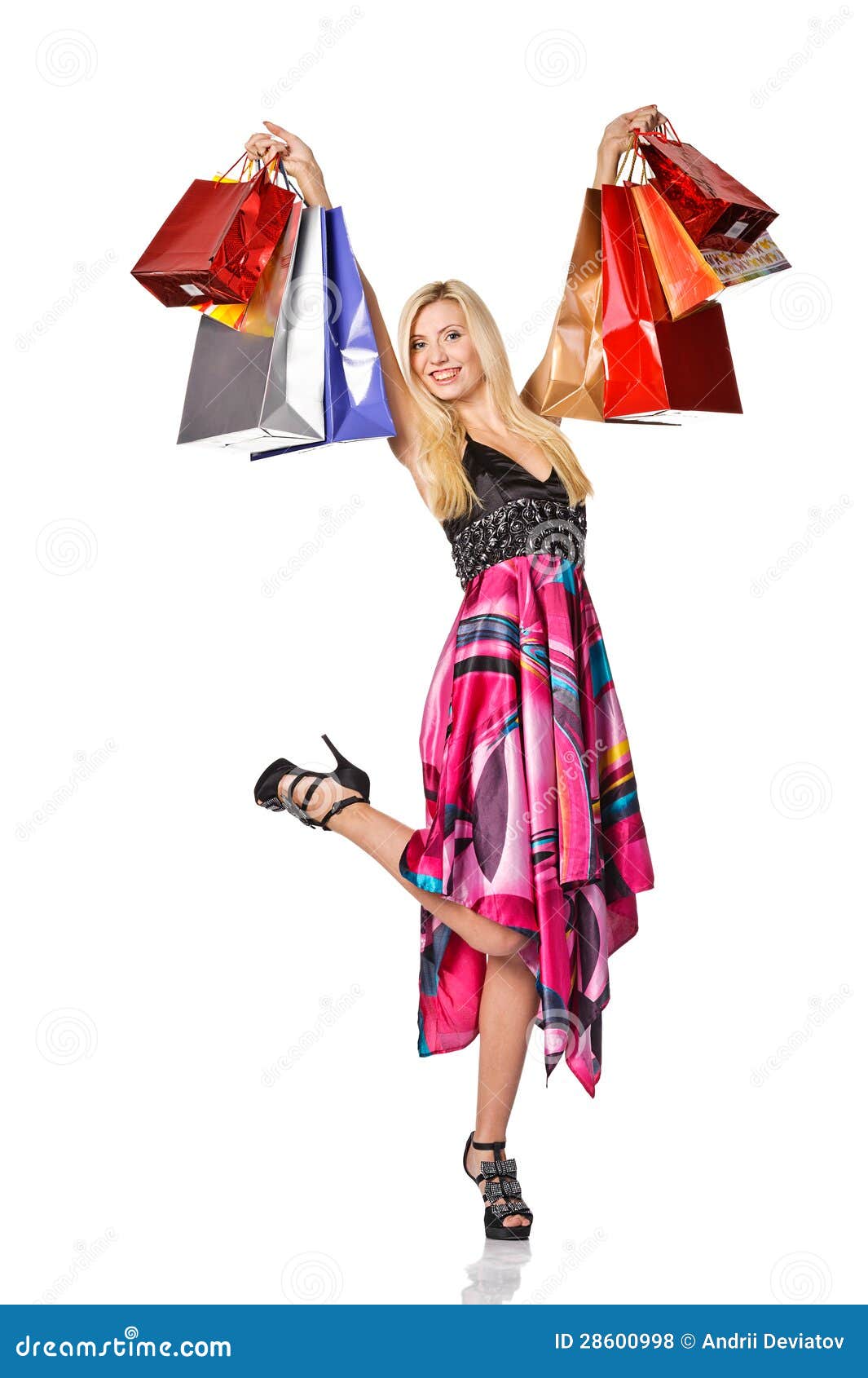 shopaholic. picture of lovely woman with shopping bags
