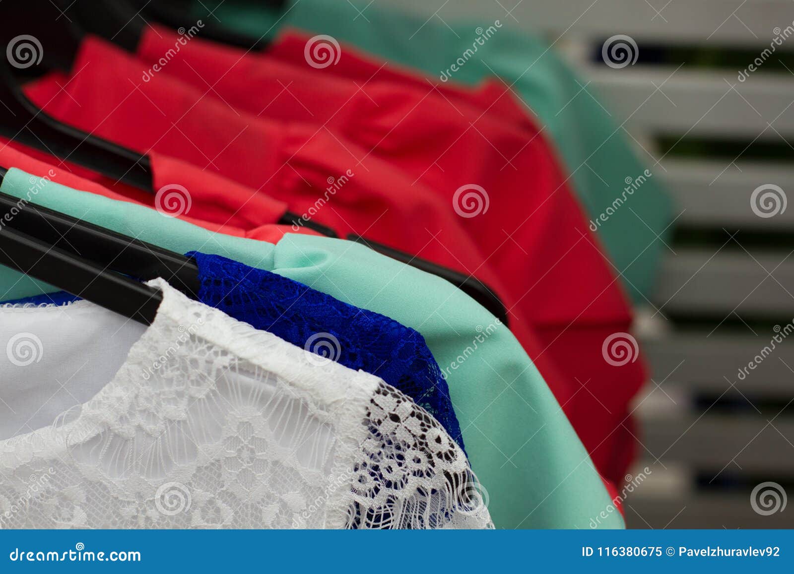 Shopping Background. Clothes at Market.Selective Focus. Summer Fashion ...