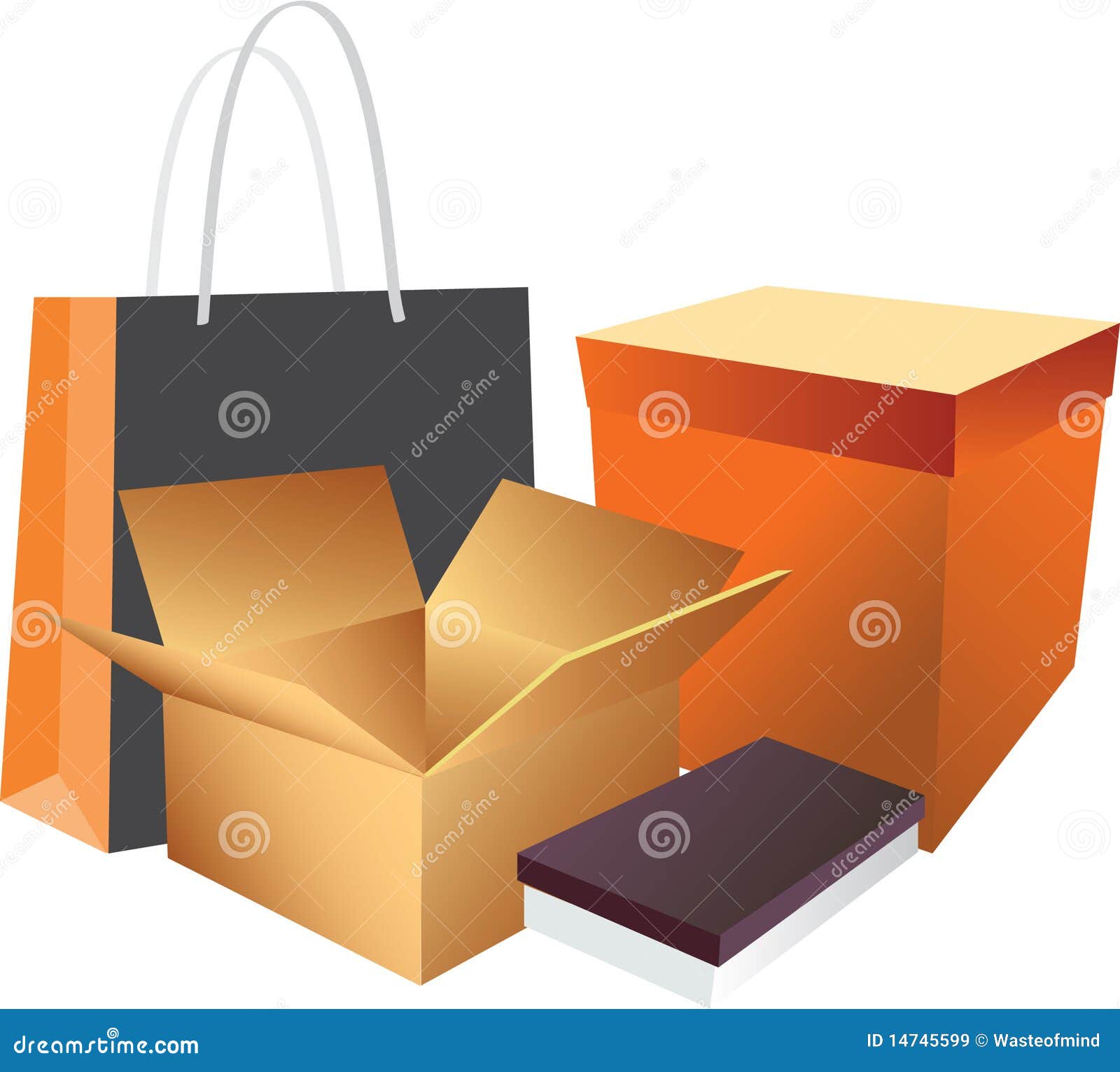 Shopping bag and boxes stock vector. Illustration of shop 14745599