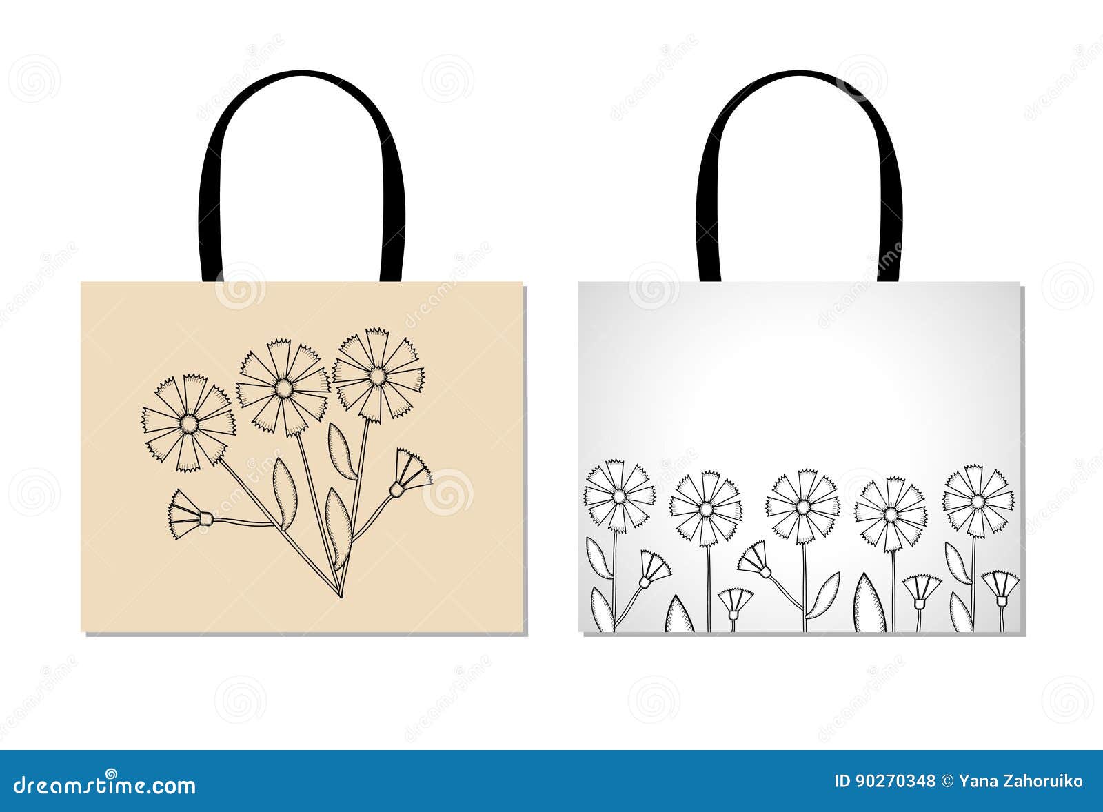 Shopping Bag Design Template With Creative Black Flowers. Stock Vector - Illustration of ...