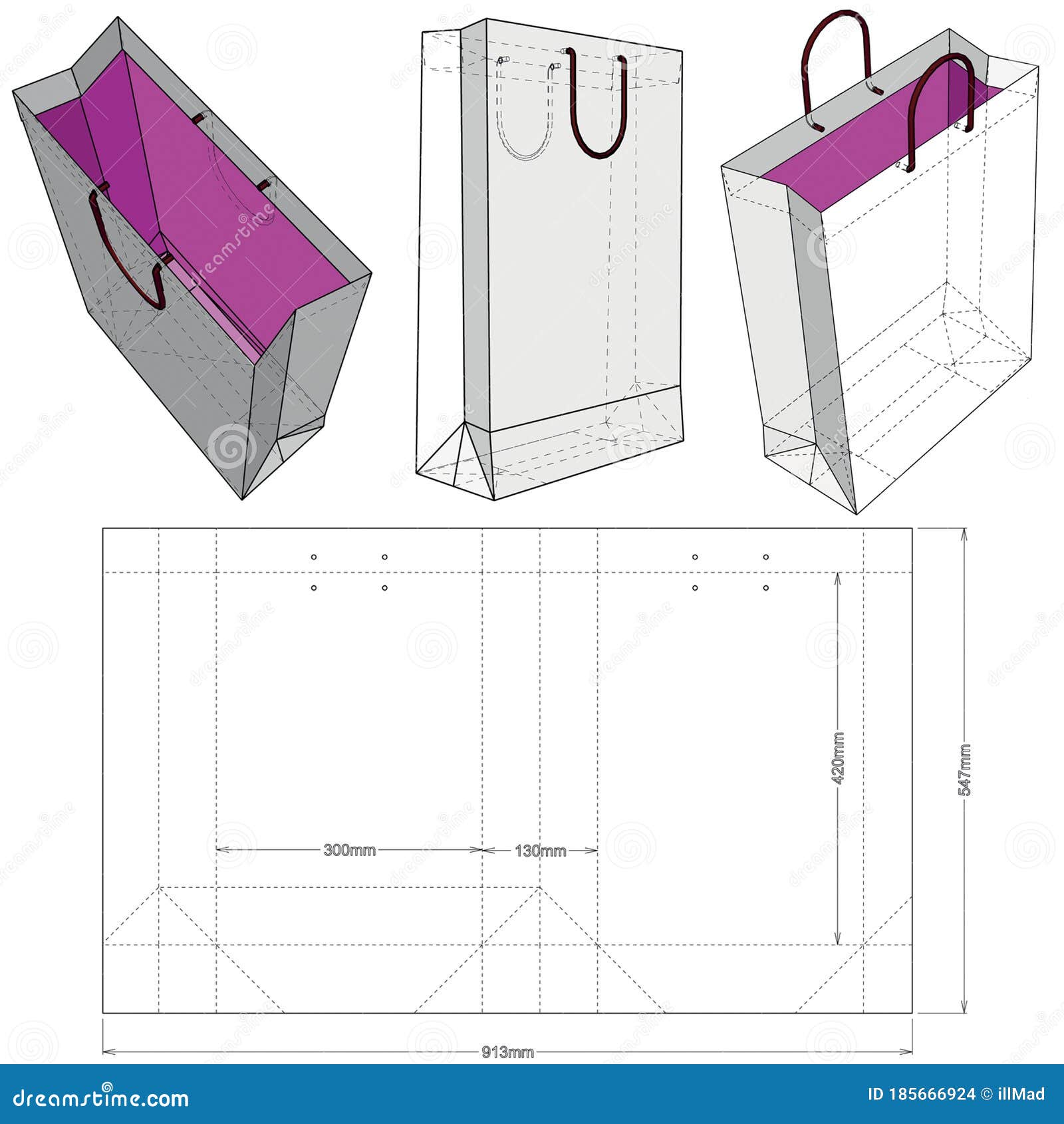 Shopping Bag and Diecut Pattern. Stock Vector Illustration of
