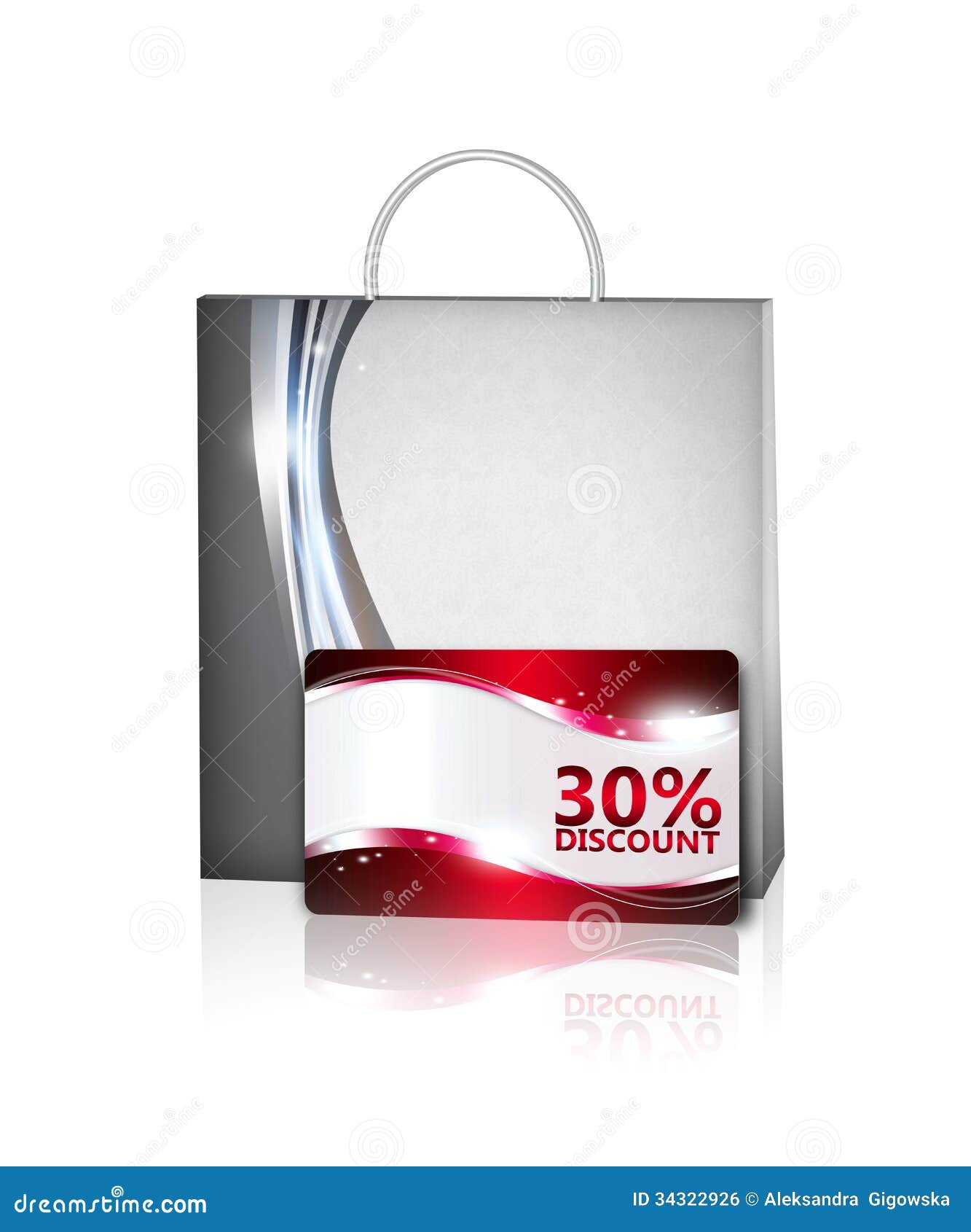 Shopping Bag and Discount Card Isolated Over White Stock Photo Image