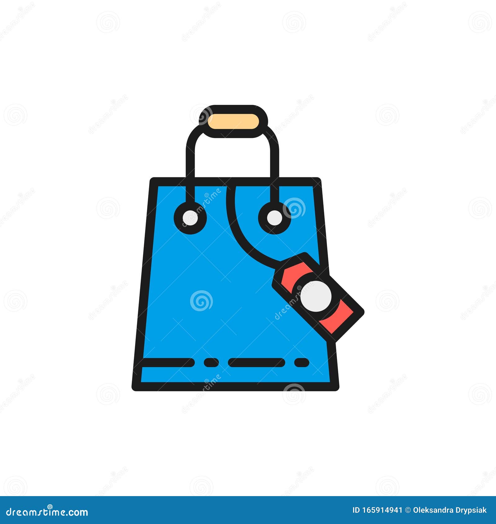 Download Shopping Bag With Discount Tag Flat Color Line Icon. Stock ...