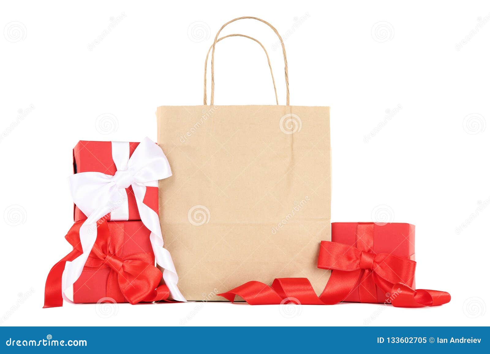 Shopping Bag with Gift Boxes Stock Image Image of handle, purchase 133602705