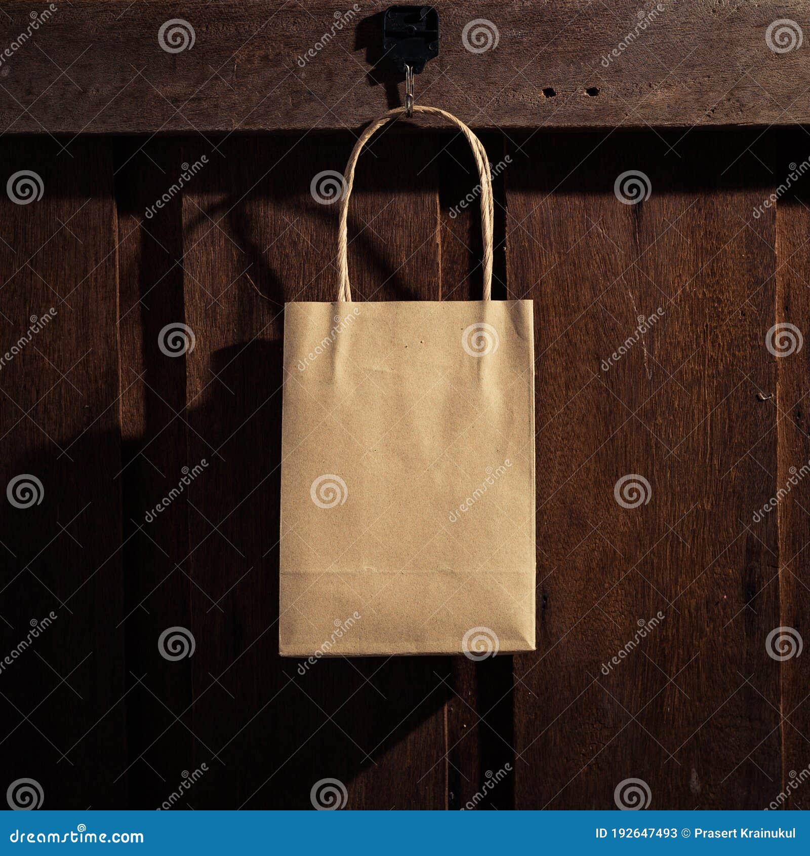 Shopping Bag Hanging on the Wooden Wall Stock Image Image of gift
