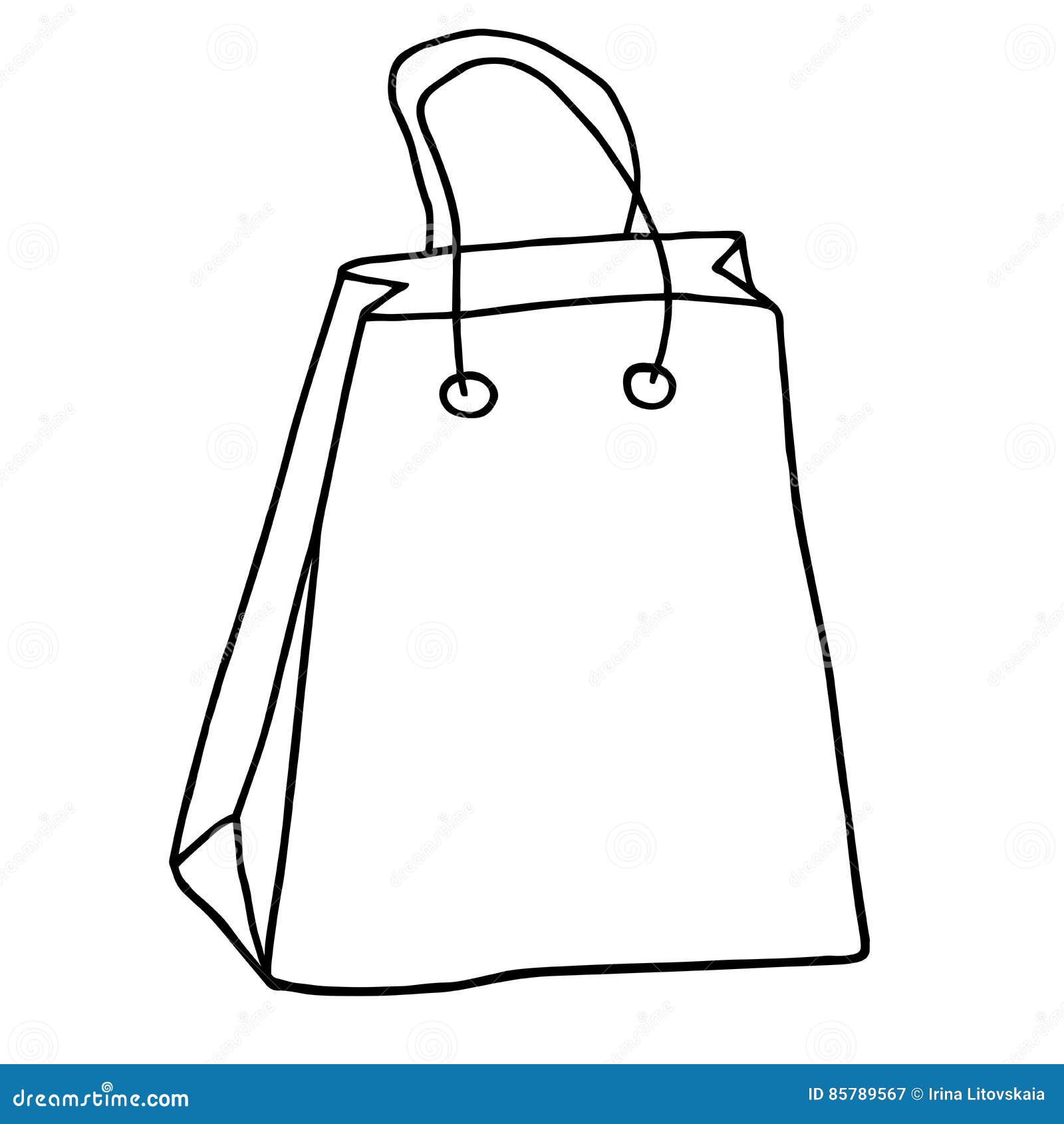 Shopping Bag Icon. Hand Drawn Grocery Bag with Handles. Vector I Stock