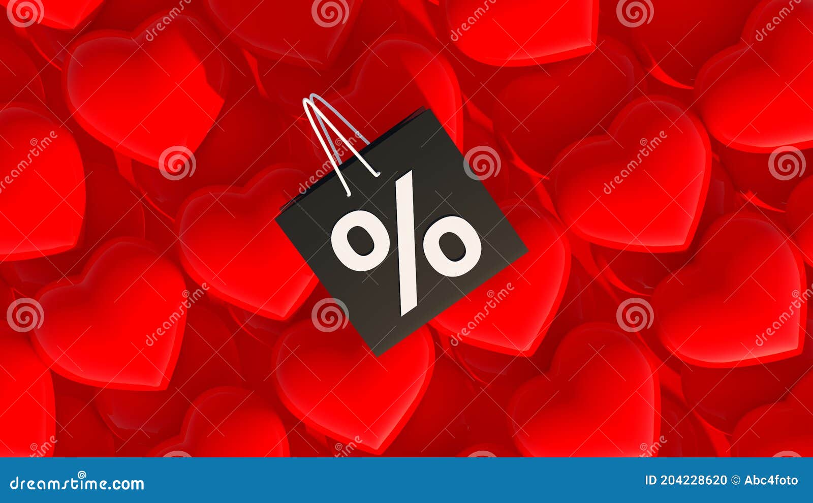 shopping bag with percentage on red hearts