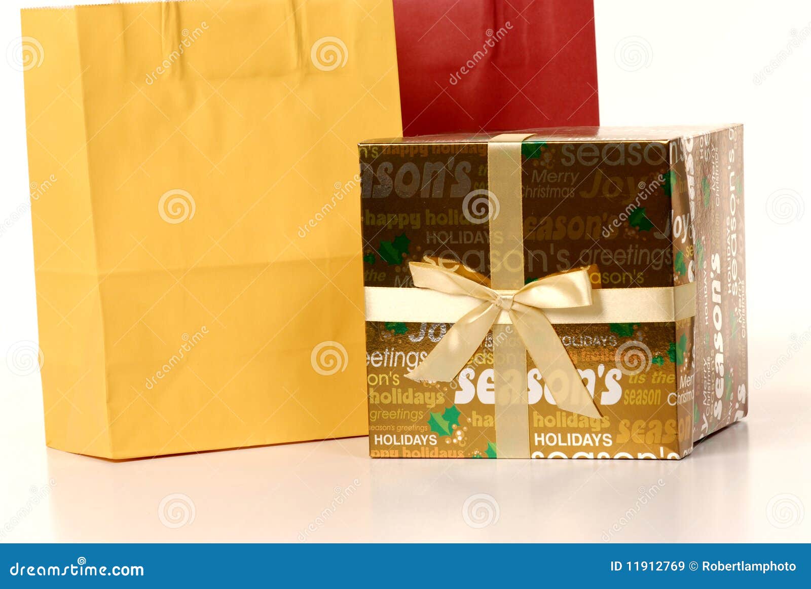 Shopping Bags and Ribbon Gift Box Stock Image Image of christmas