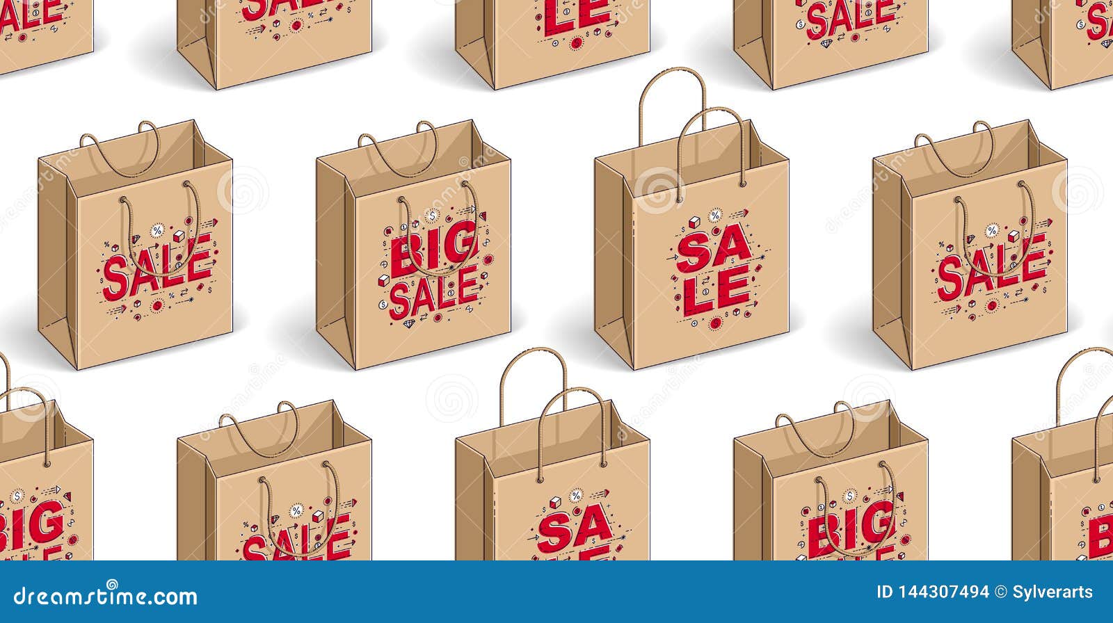Shopping Bags Seamless Background, Backdrop for Marketplace or