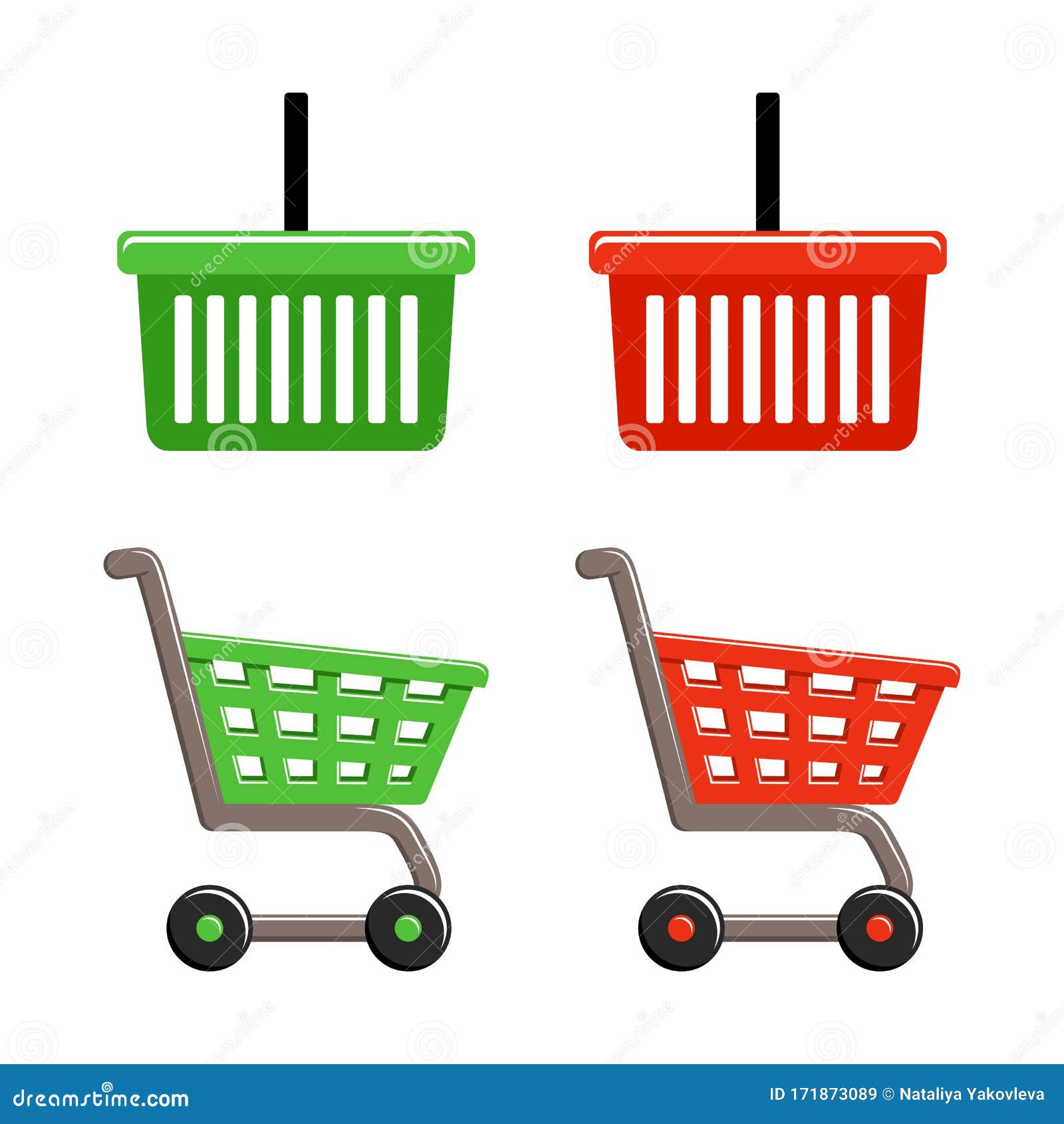 Shopping Basket and Shopping Cart Set Stock Vector Illustration of