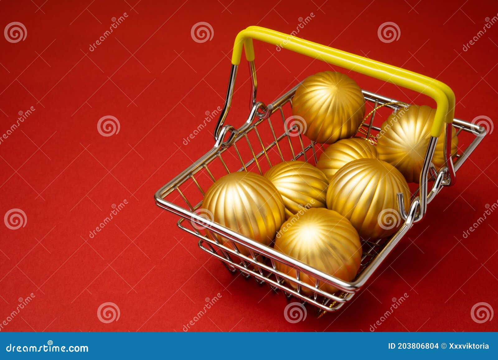 Shopping Basket with Christmas Tree Balls or Baubles Stock Photo Image of color, copy 203806804