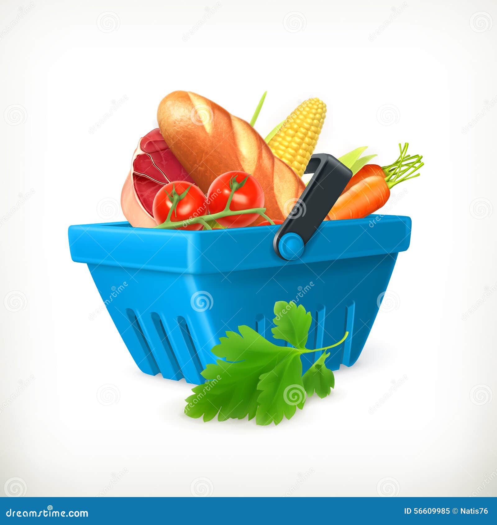 Shopping basket with food stock vector. Illustration of retail 56609985