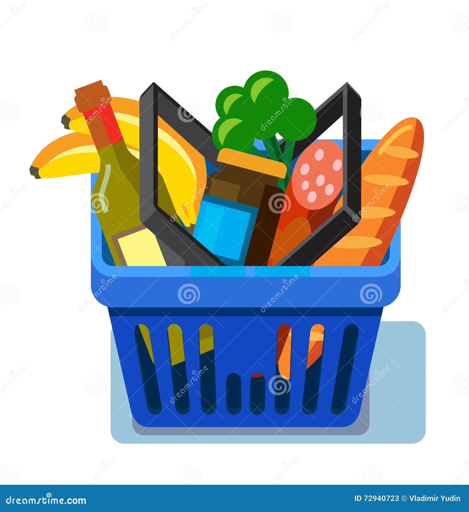 Shopping Basket with Fresh Food Stock Vector Illustration of color