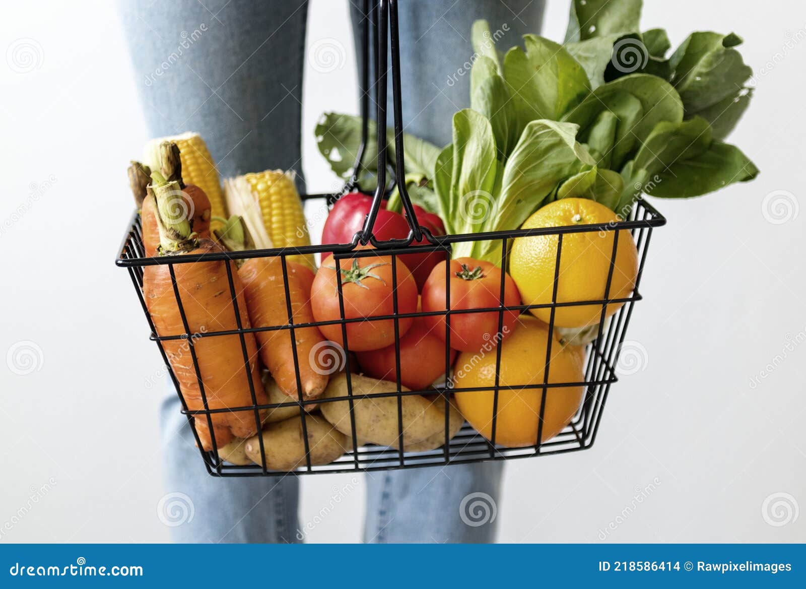 Shopping Basket Full of Fruits and Vegetables Stock Photo Image of