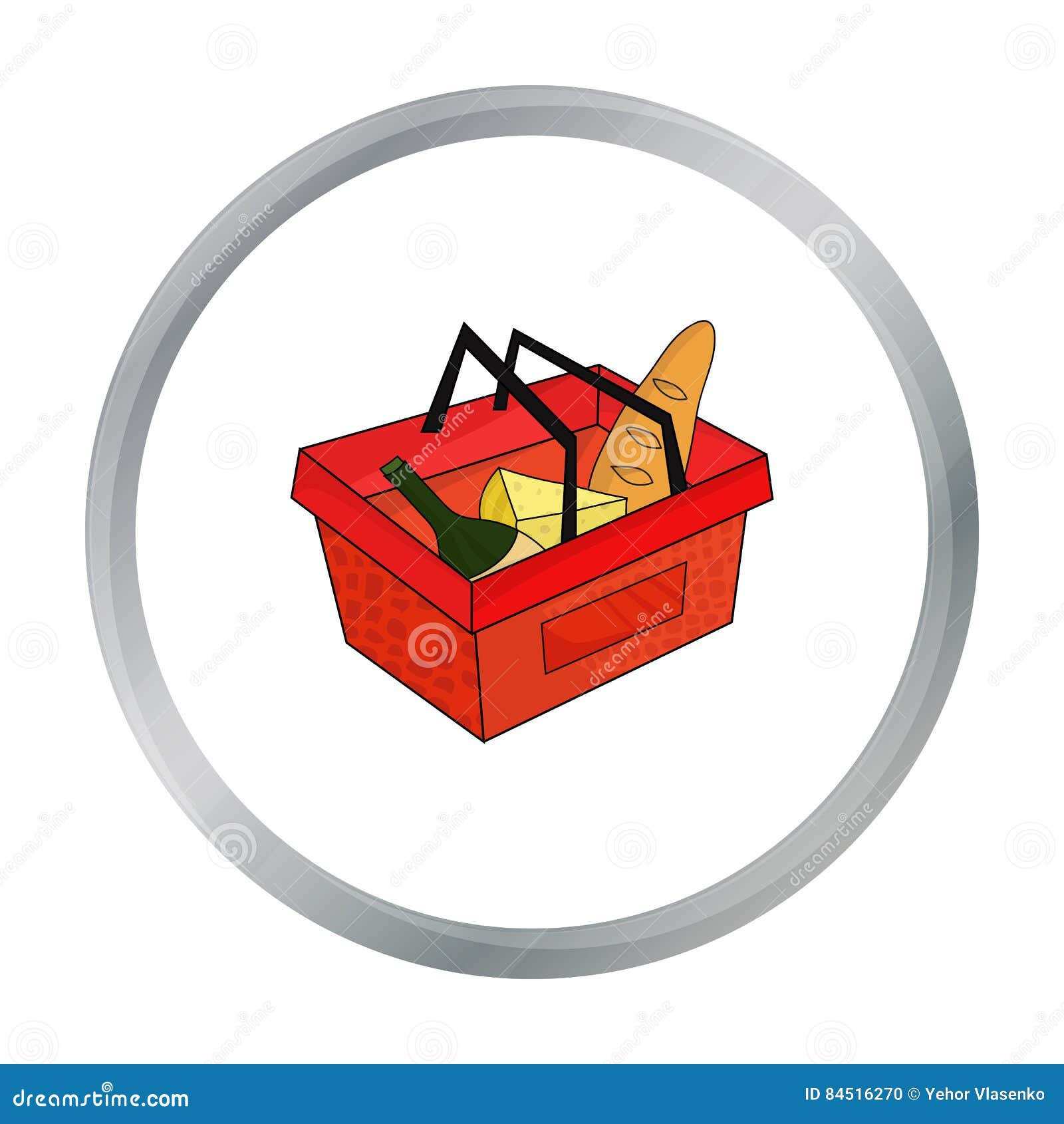 Shopping Basket Full Of Groceries Icon In Cartoon Style Isolated On