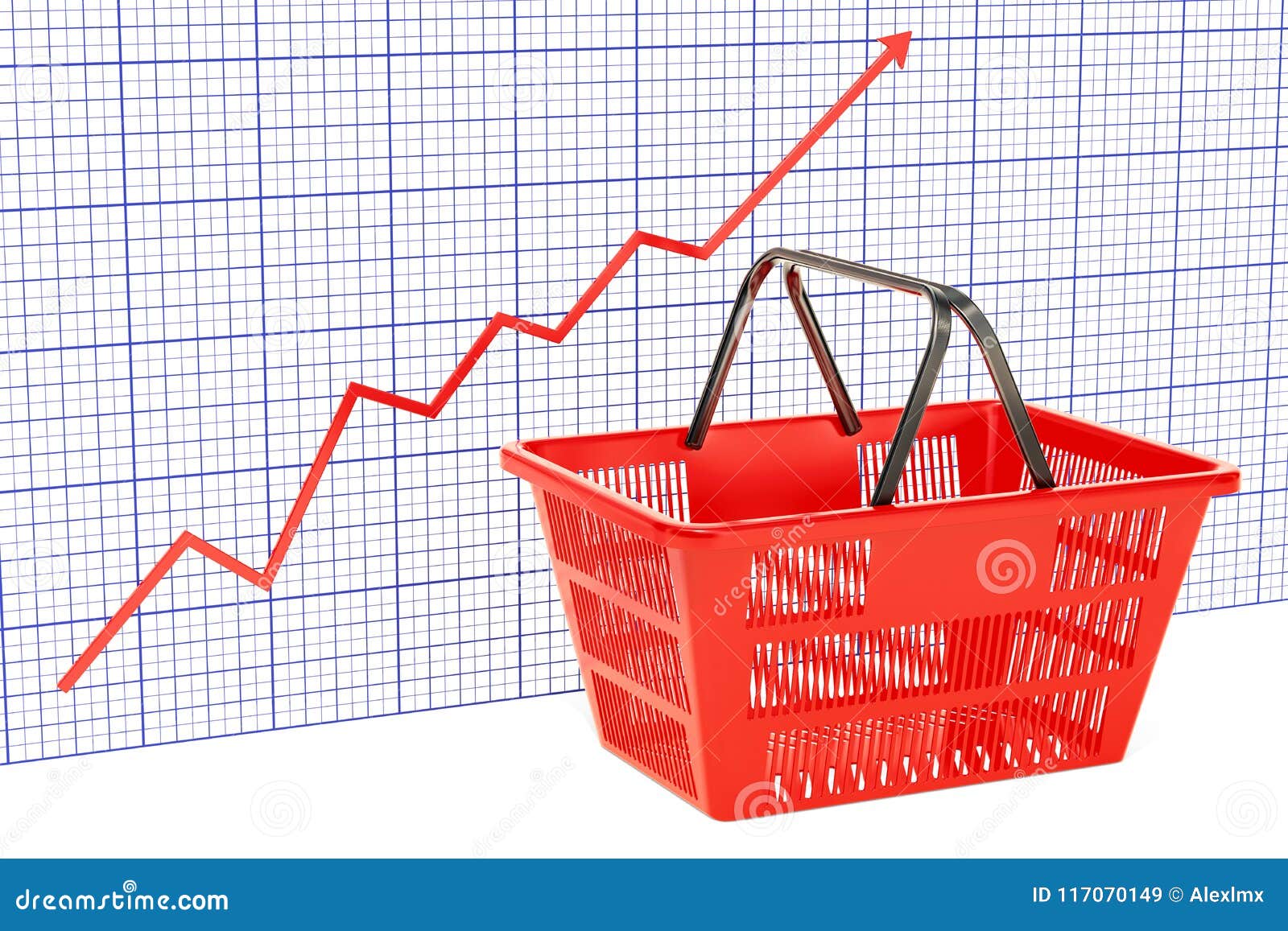 Shopping Basket with Growing Chart, 3D Rendering Stock Illustration