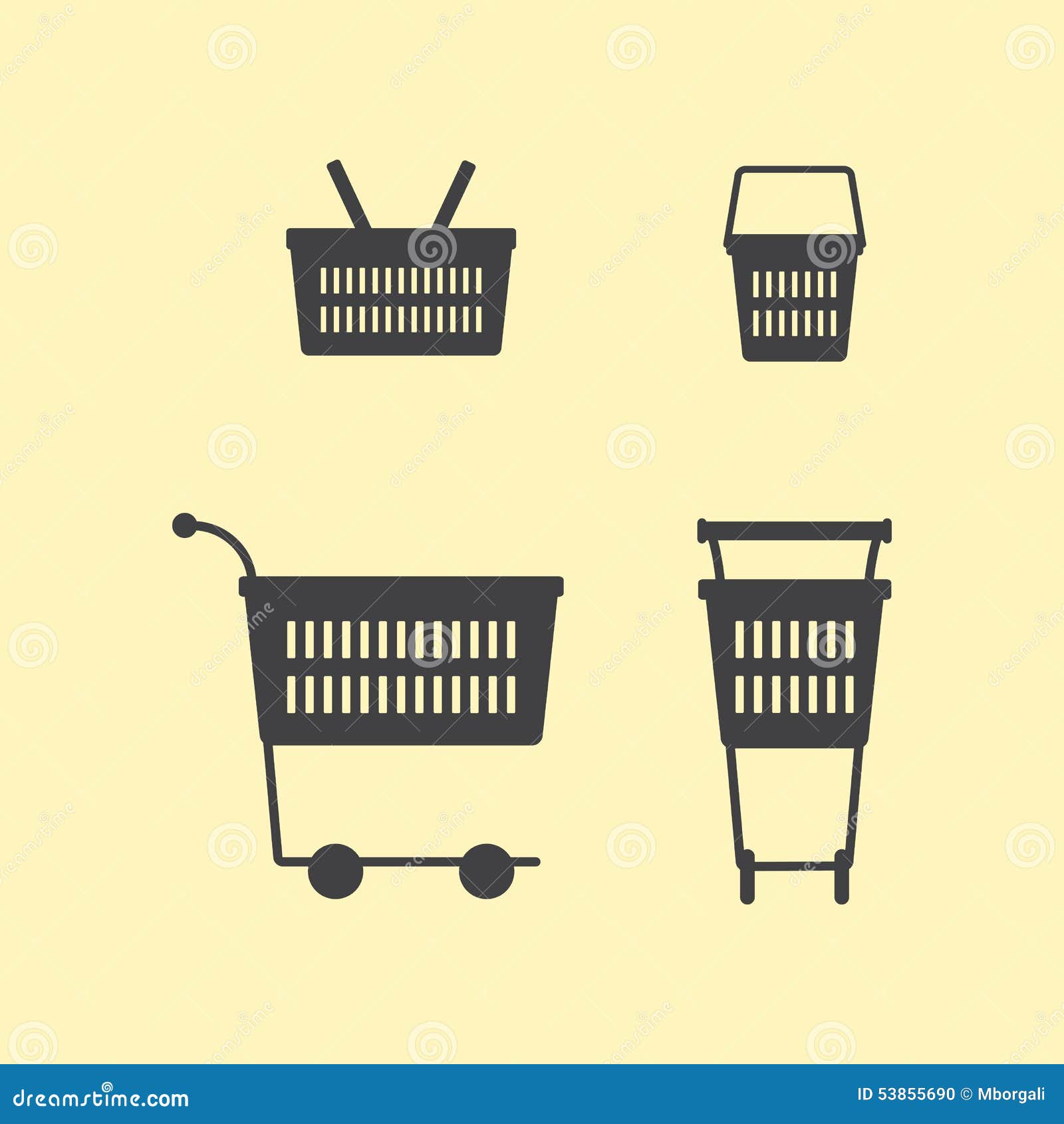 Shopping baskets and carts stock vector. Illustration of grey 53855690