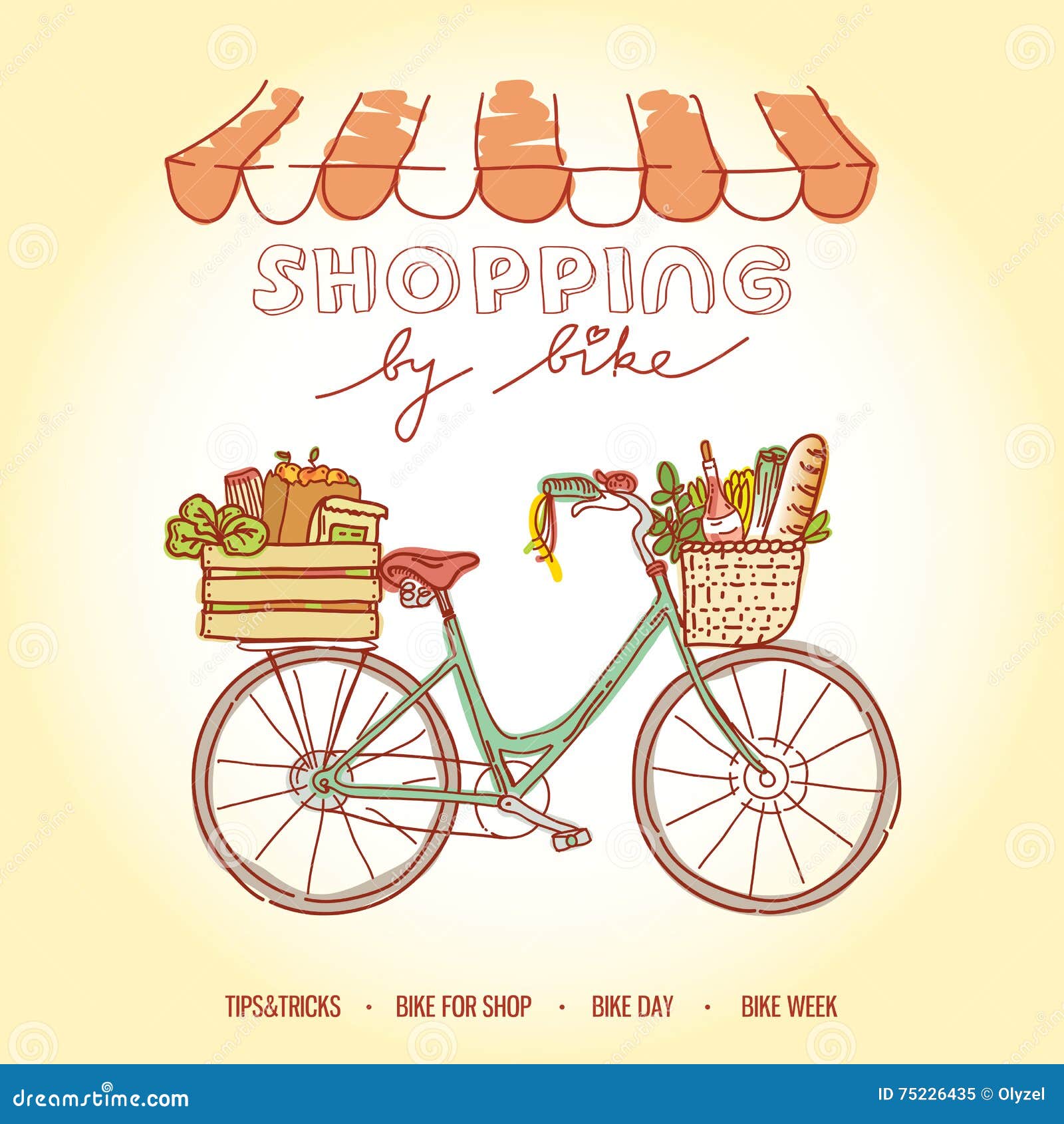 shopping by bicycle, going to market on weeekend and buy some food.