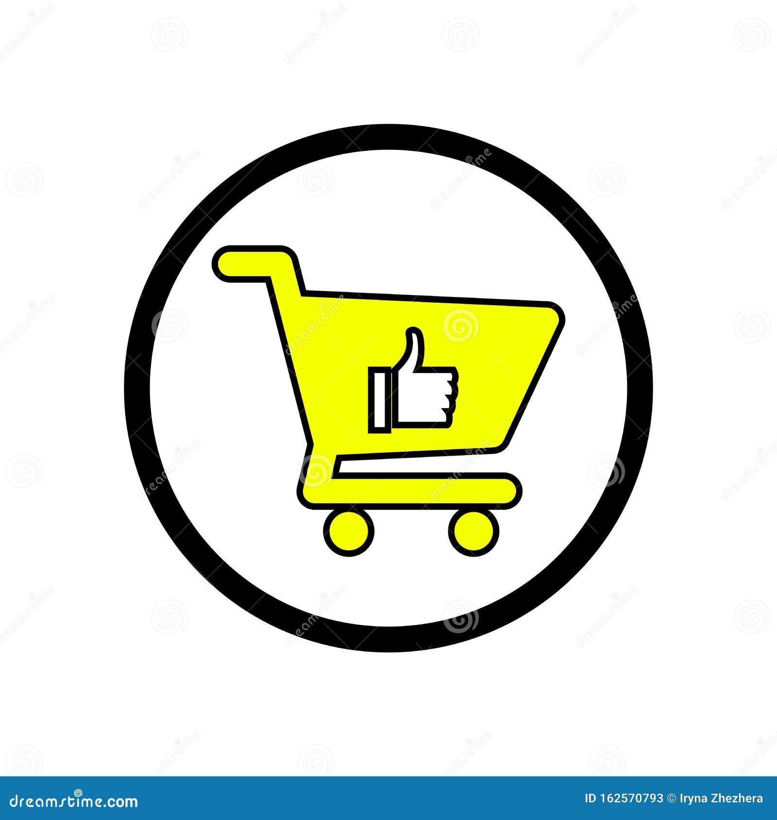 shopping cart basket icon with like  in circle, thumb up. stock    on modern background