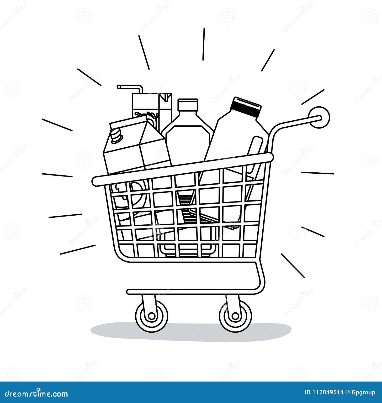 Shopping Cart with Food Purchases Monochrome Silhouette Stock Vector ...