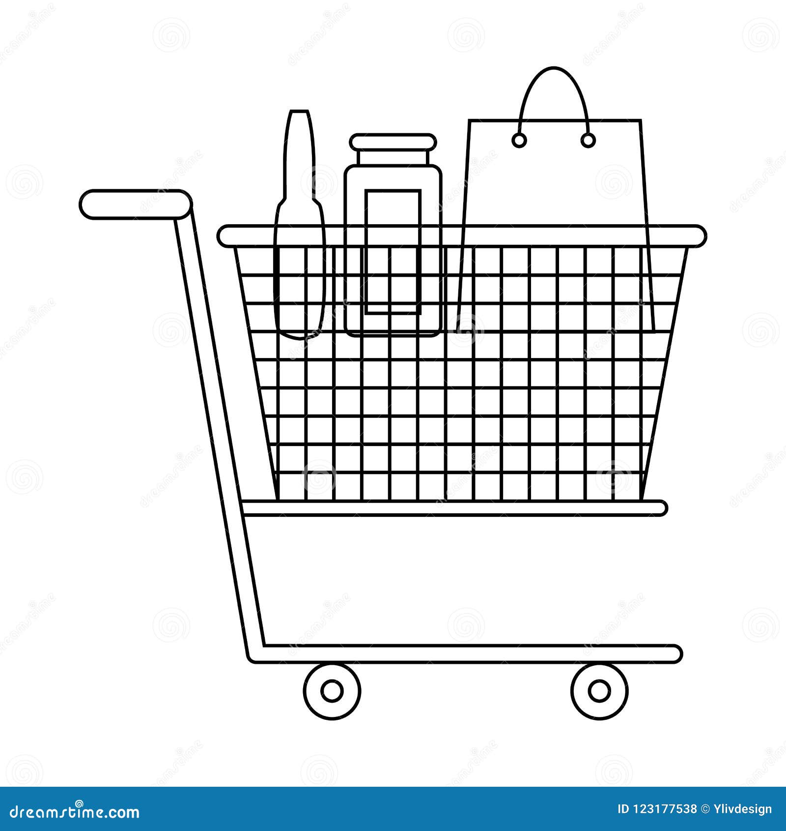 Shopping Cart with Grocery Products Icon Stock Illustration ...