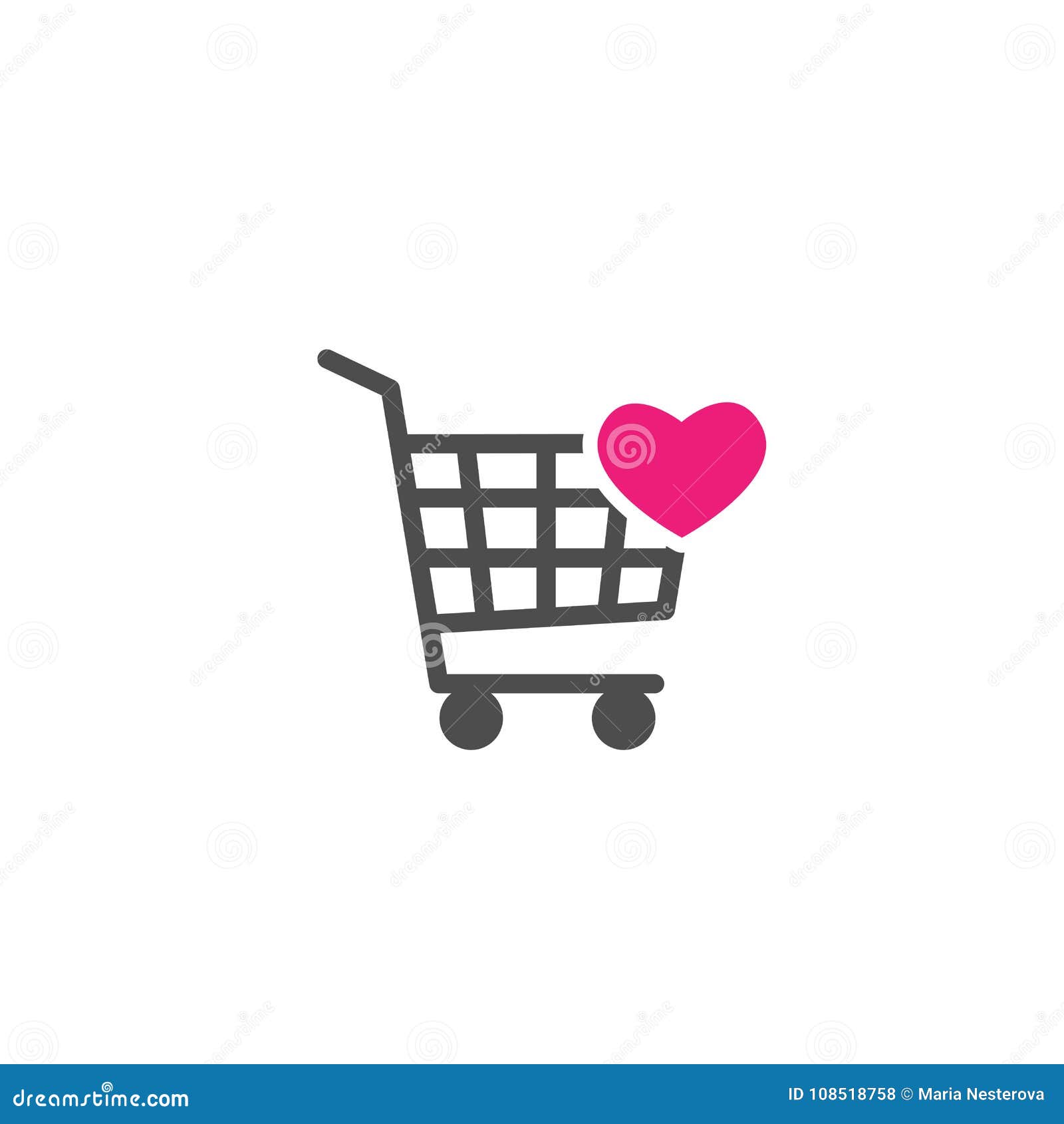 Shopping Cart With Heart Pink Sign Simple Icon Isolated On White Background Store Trolley With Wheels Stock Illustration Illustration Of Internet Customer