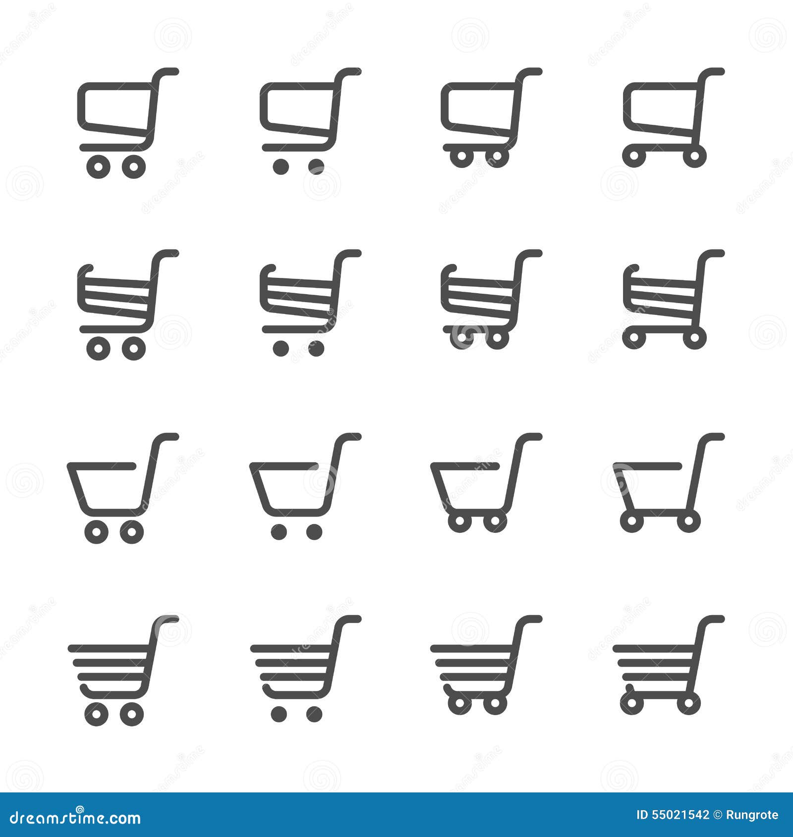 Shopping Cart Icon Set, Line Version, Vector Eps10 Stock Vector