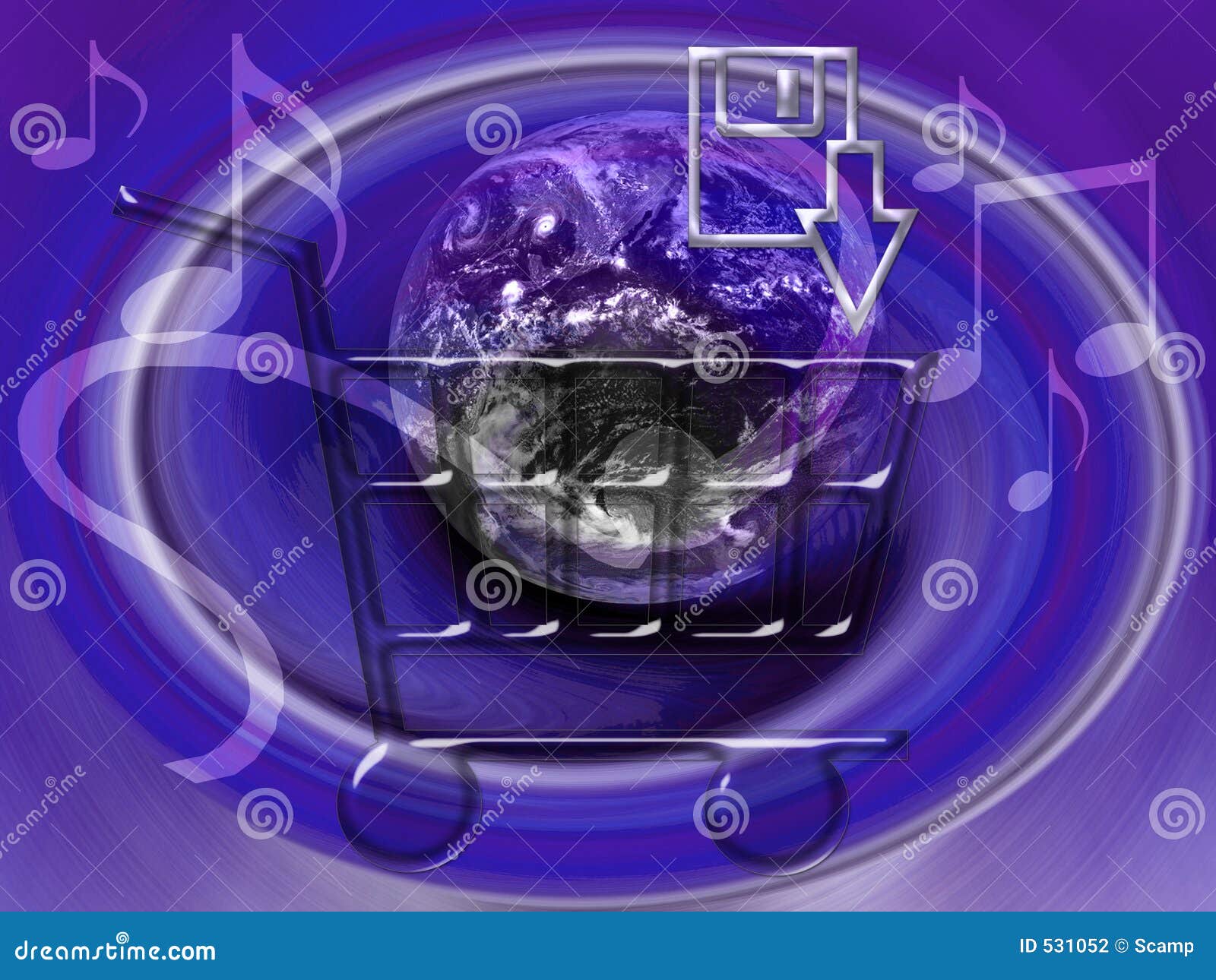 Shopping Cart Music Notes stock illustration. Illustration of compact