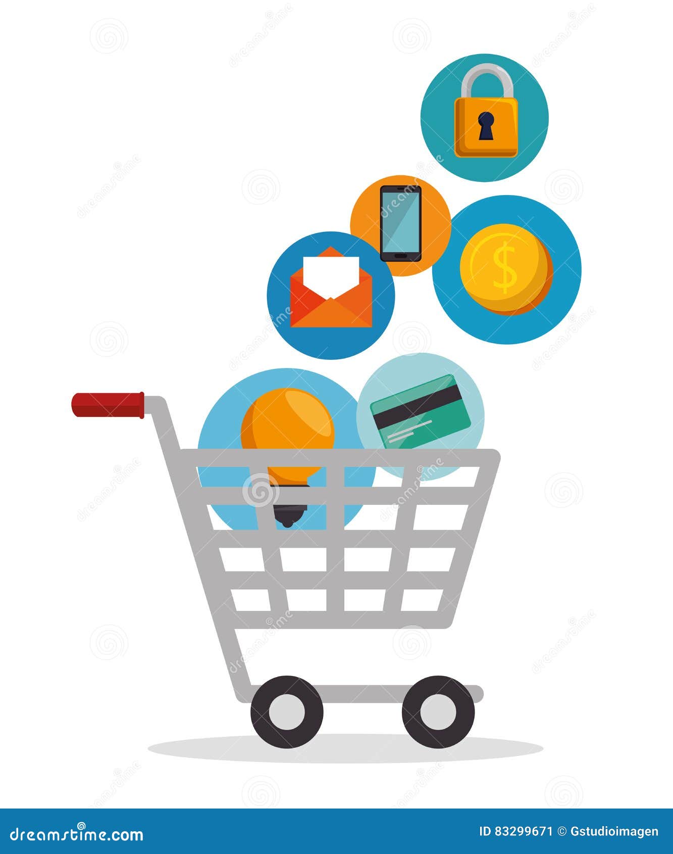 Shopping cart online app stock illustration. Illustration of business