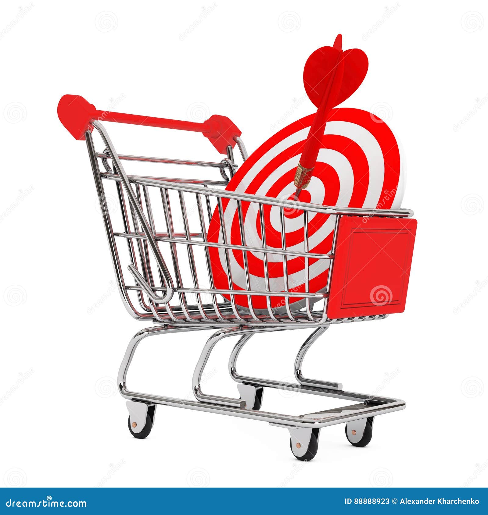Shopping Cart with Target As Darts. 3d Rendering Stock Illustration