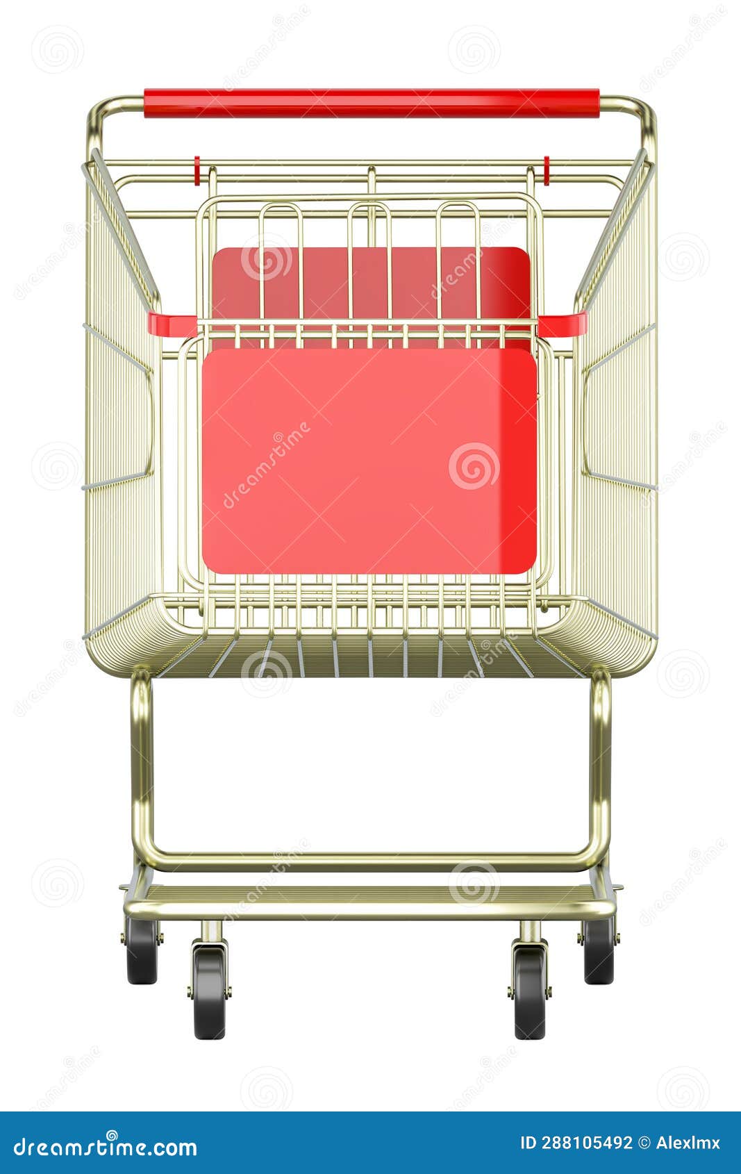 Shopping Cart, Shopping Trolley Front View. 3D Rendering Stock