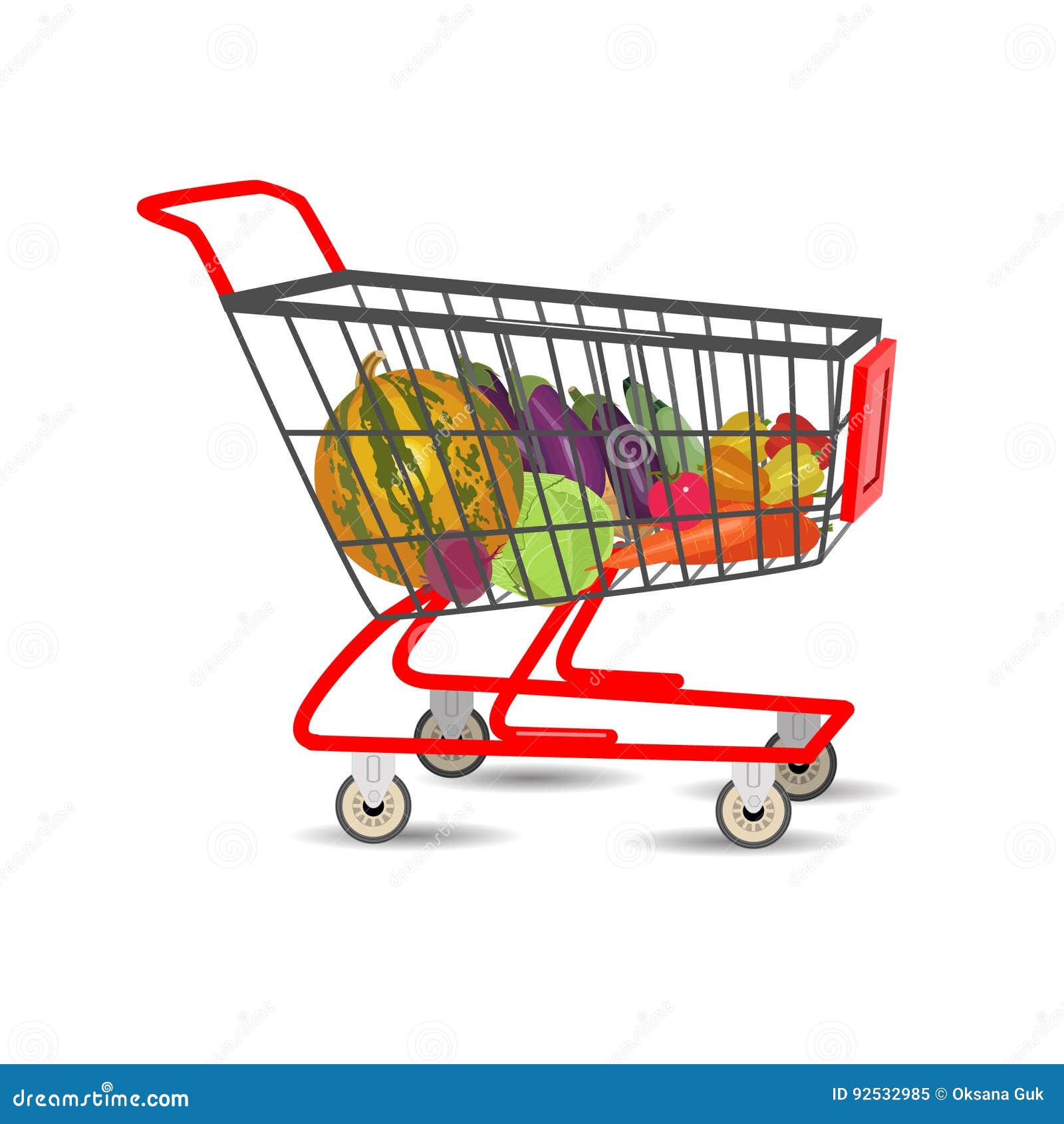 Shopping Cart with Vegetables. Vector Illustration. Stock Vector
