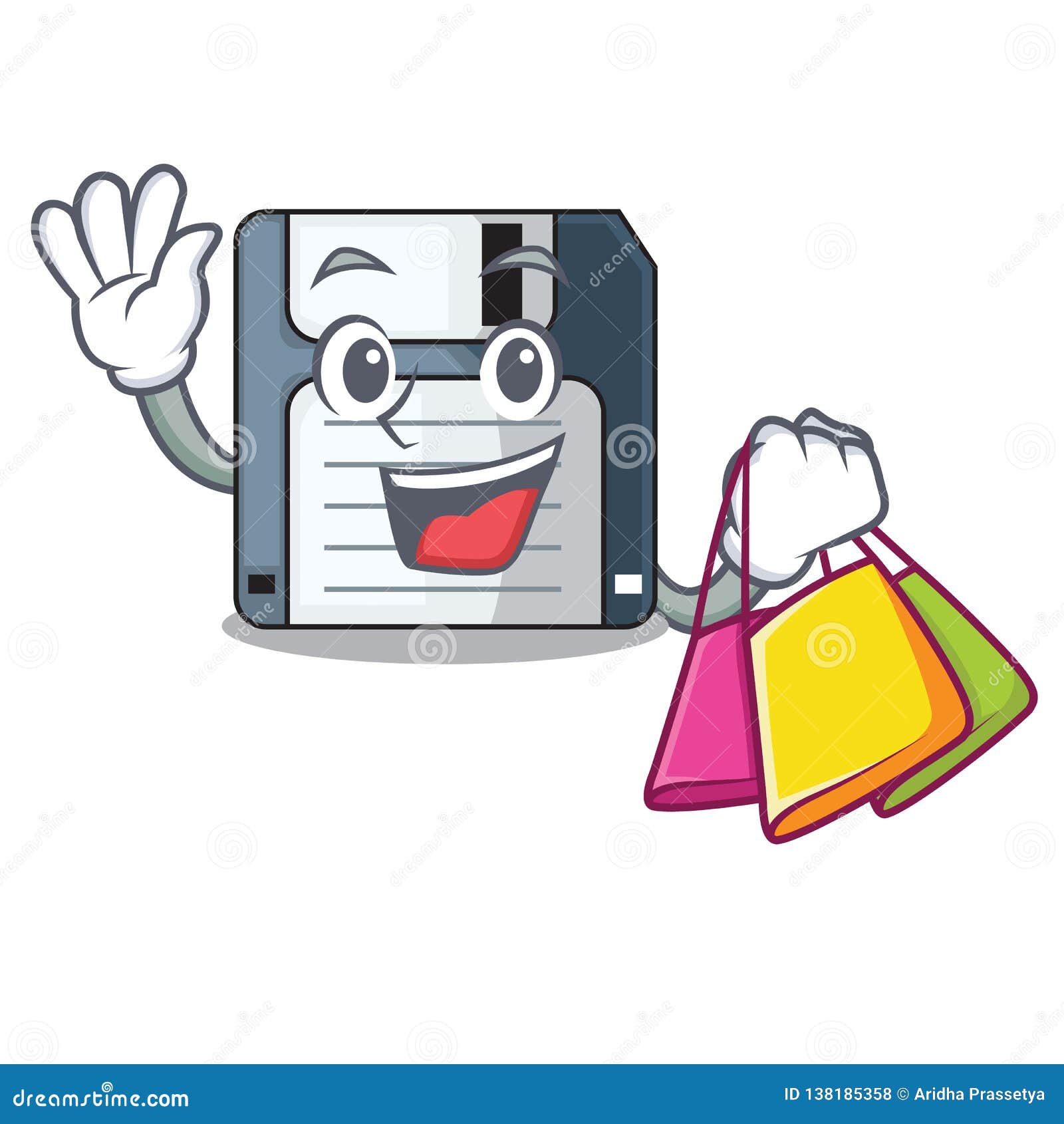 Shopping Floppy Disk Isolated with a Mascot Stock Vector Illustration