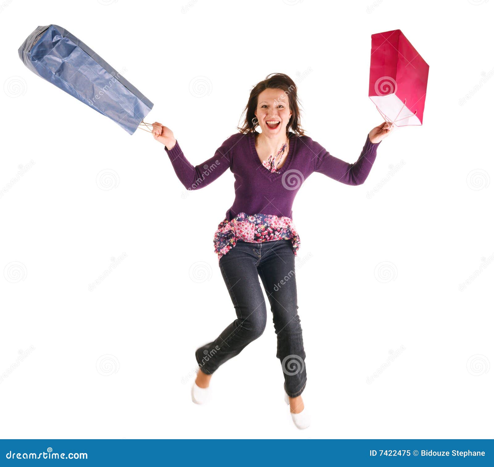 Shopping girl jump stock image. Image of shopping, buying 7422475