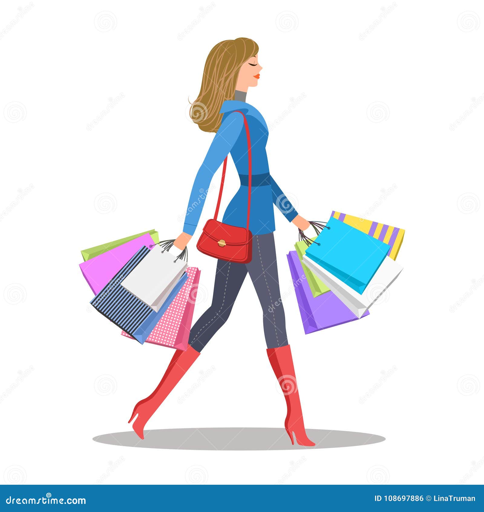 Shopping Girl. Woman with Colourful Shopping Bags.Sale Concept Stock ...