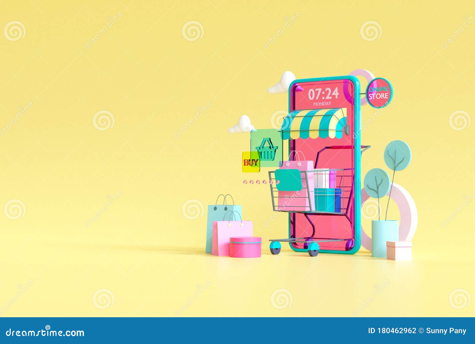 Shopping on-line. Online Store on Website or Mobile Application. 3d  Rendering Background Stock Illustration - Illustration of card, credit:  180462962