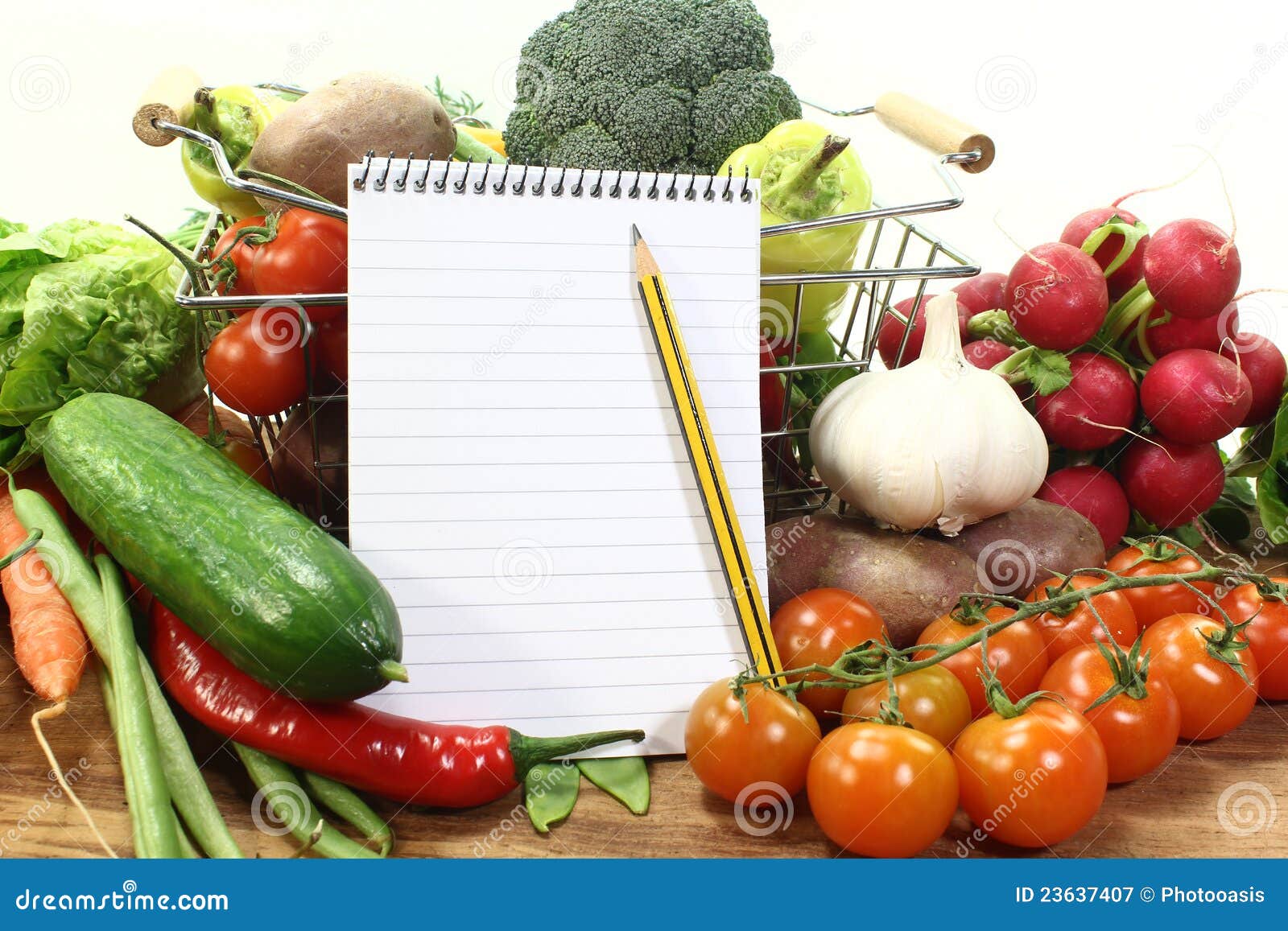 Shopping List with Basket and Vegetables Stock Image Image of vegan