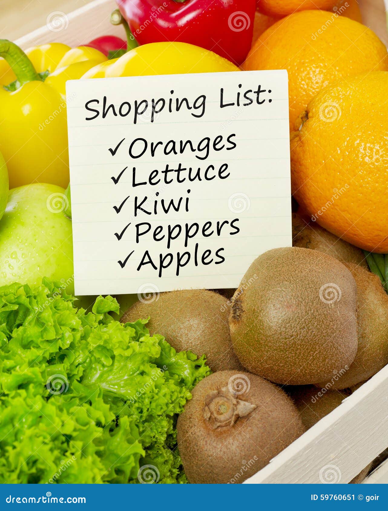 Shopping List on Fruits and Vegetable Stock Image Image of eating