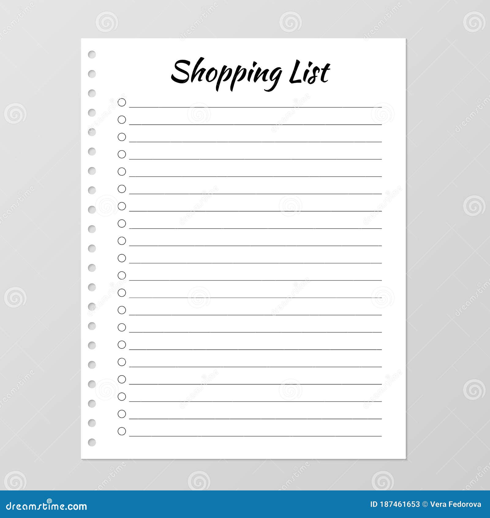 Shopping List Template. Planner Page. Lined and Numbered Paper In Blank Grocery Shopping List Template