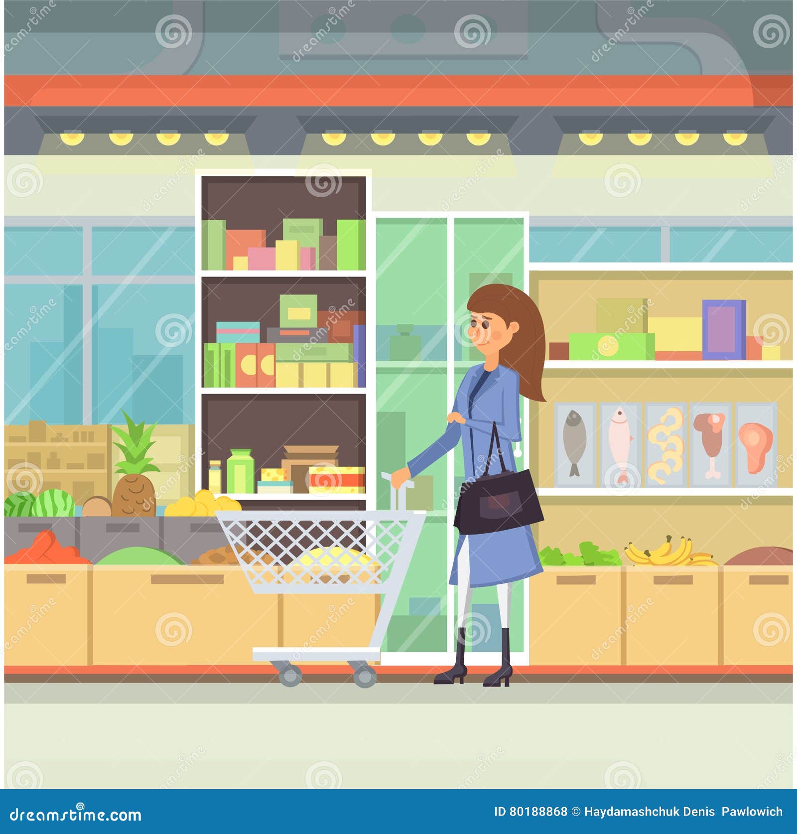 Shopping in a Mall Cartoon Illustration. People in Centre Vector. Food  Market. Stock Vector - Illustration of family, centre: 80188868
