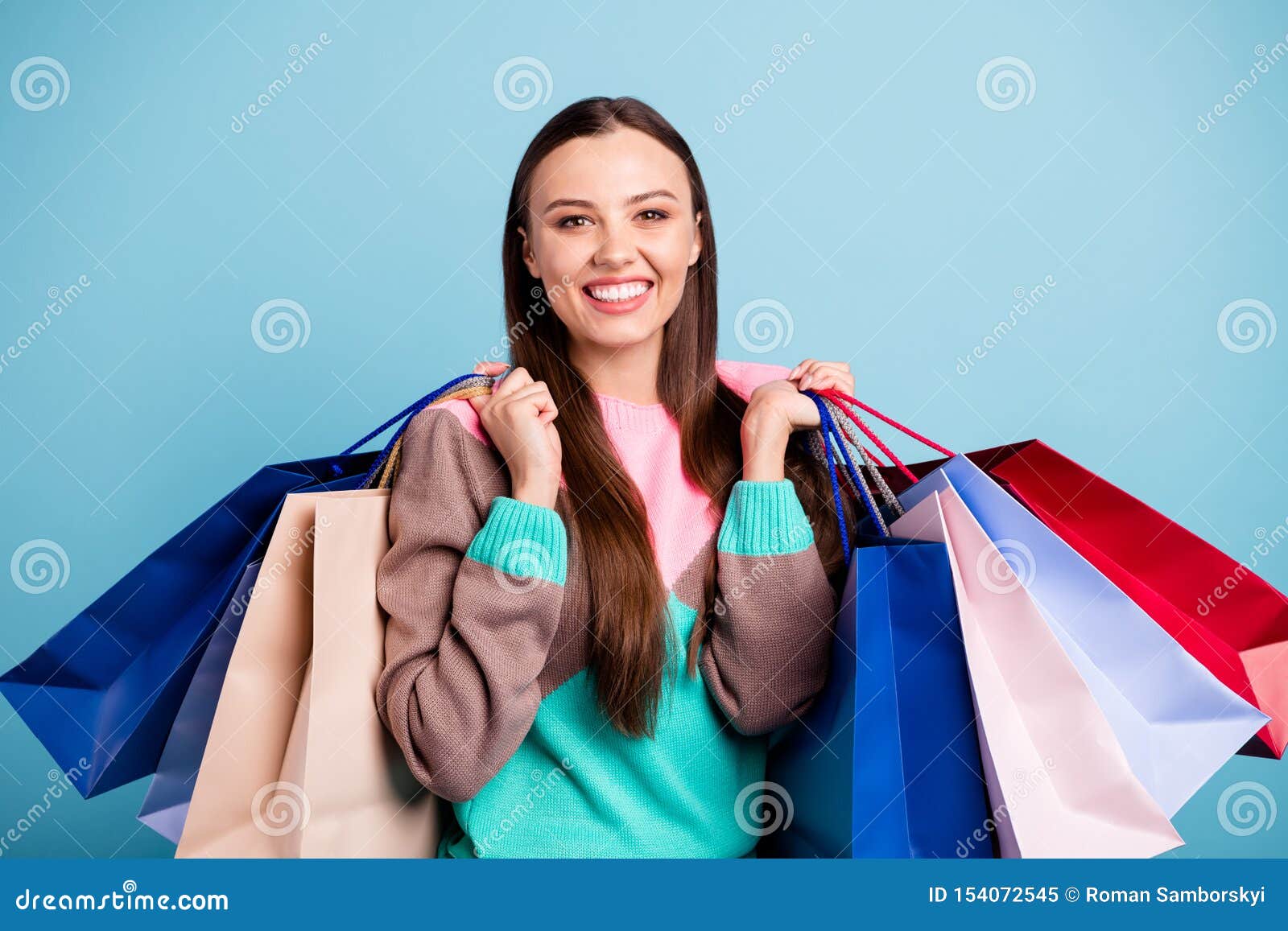 Shopping is My Passion Concept. Close-up Photo Portrait of Pretty with ...