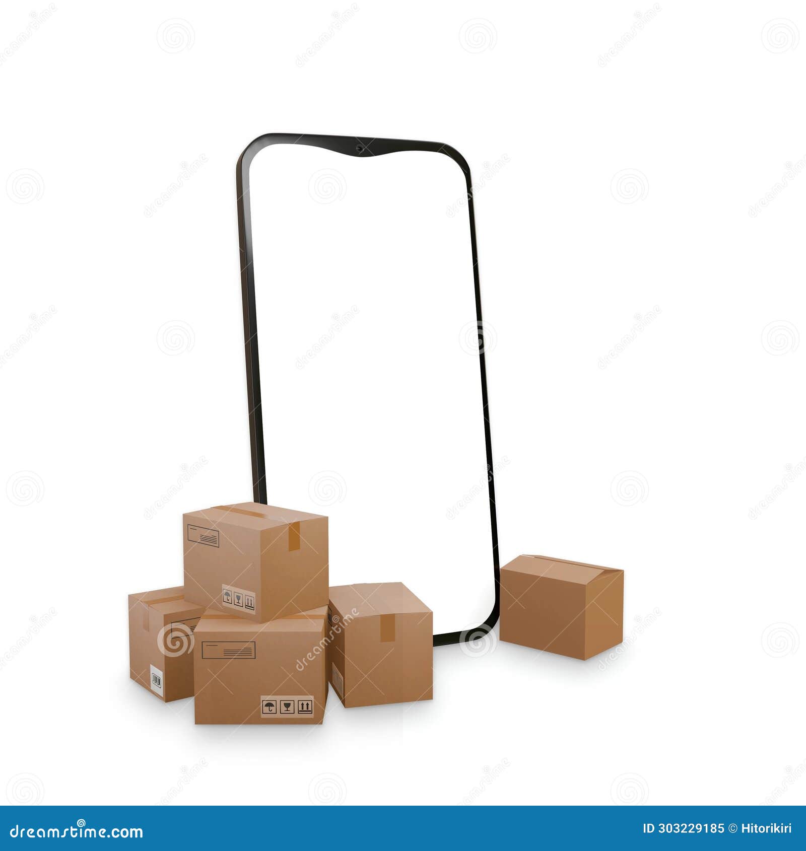Shopping Online Phone Cardboard Boxes. Mockup Design Stock Illustration