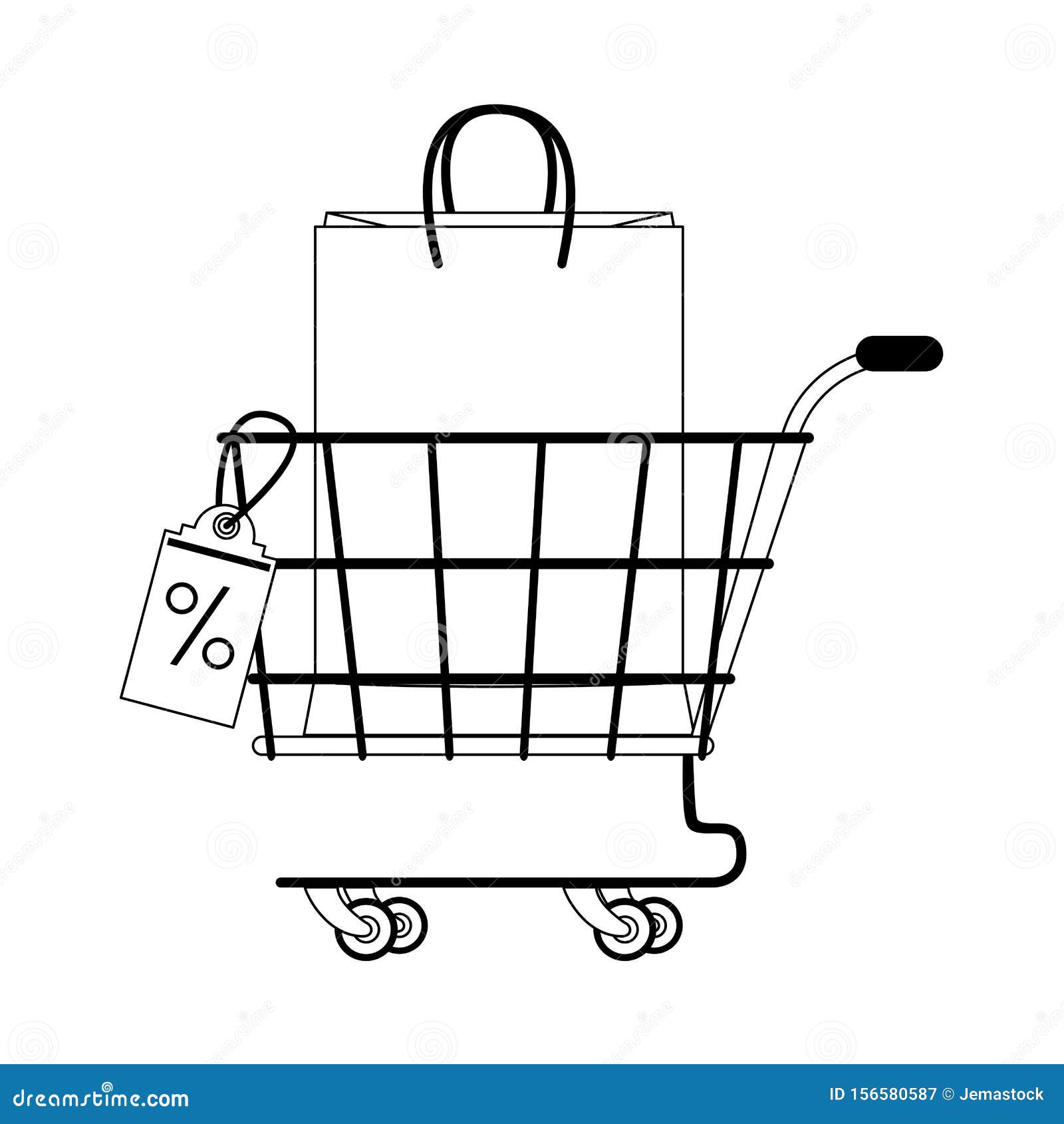 Shopping Retail Sale Store Cartoon in Black and White Stock Vector -  Illustration of cart, consumerism: 156580587