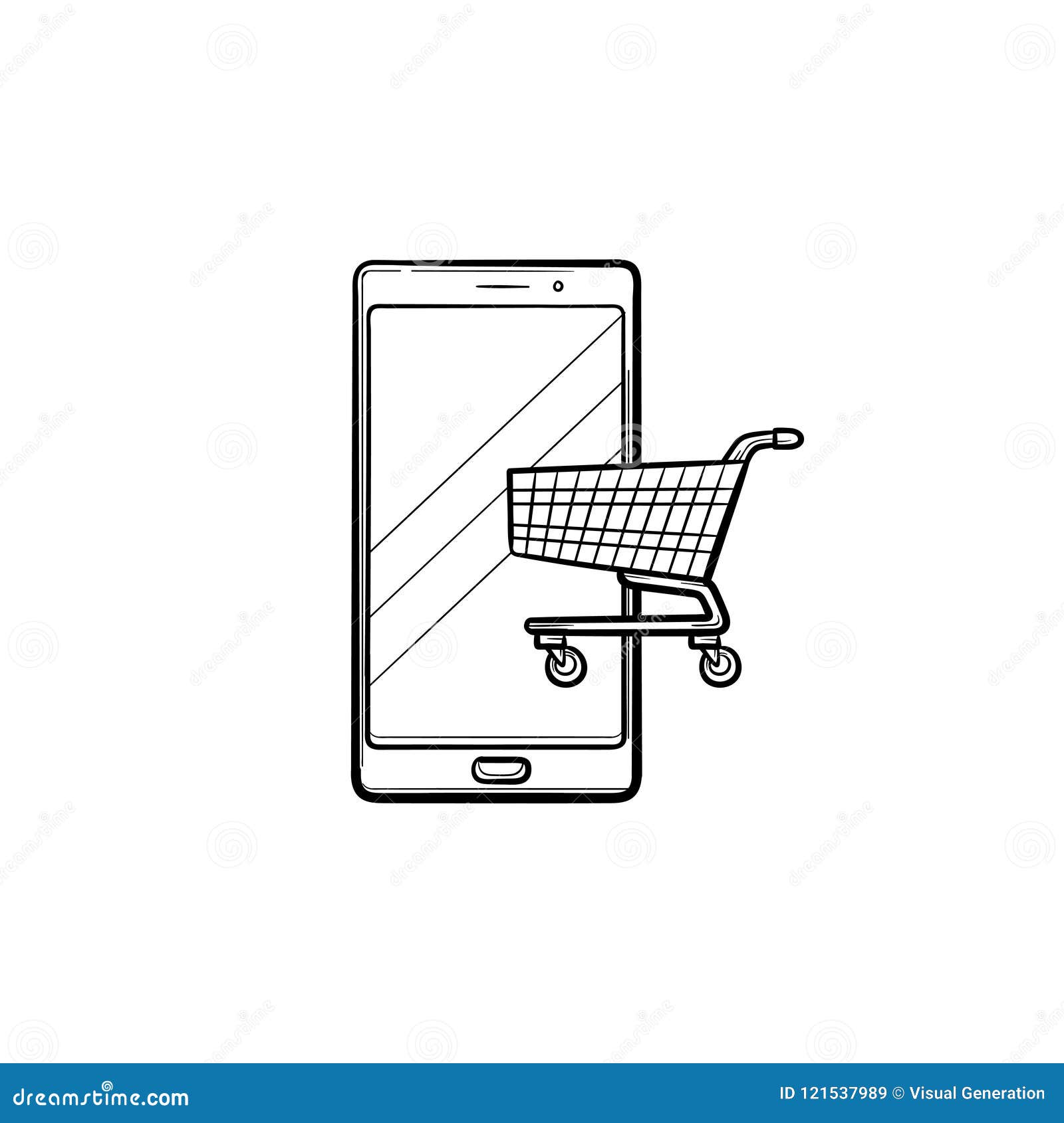 Download Shopping On Smart Phone Hand Drawn Outline Doodle Icon ...