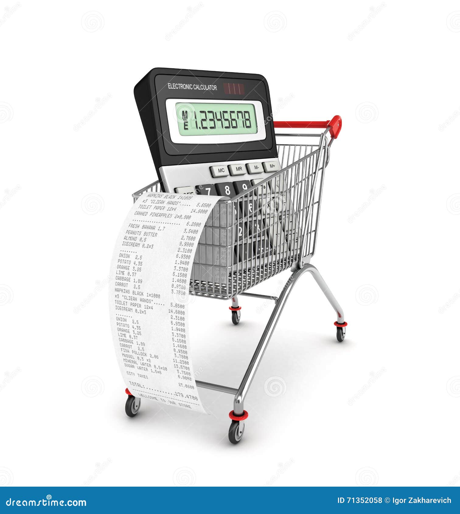 shopping till receipt, calculator
