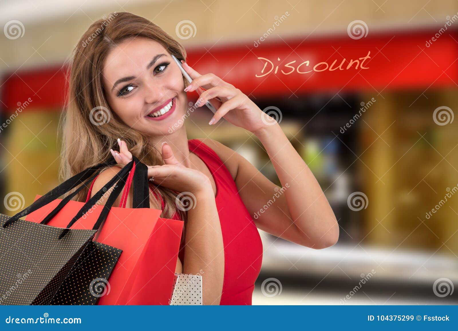 Shopping Woman Holding Bags, Shopping Mall Scene. Stock Image - Image ...