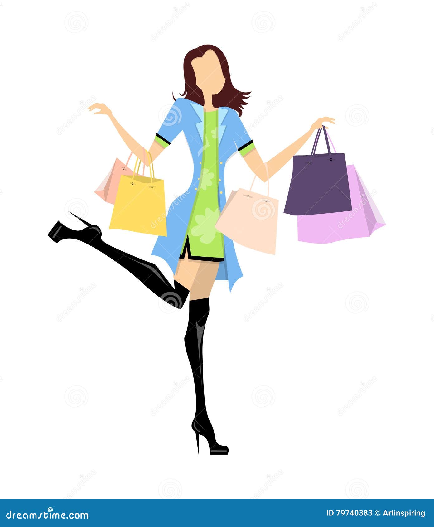 Shopping woman. stock vector. Illustration of cute, brown - 79740383